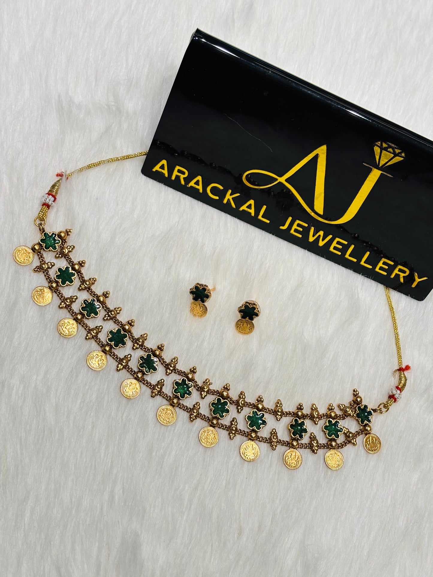Premium quality antique gold lakshmi coin choker set product code N365