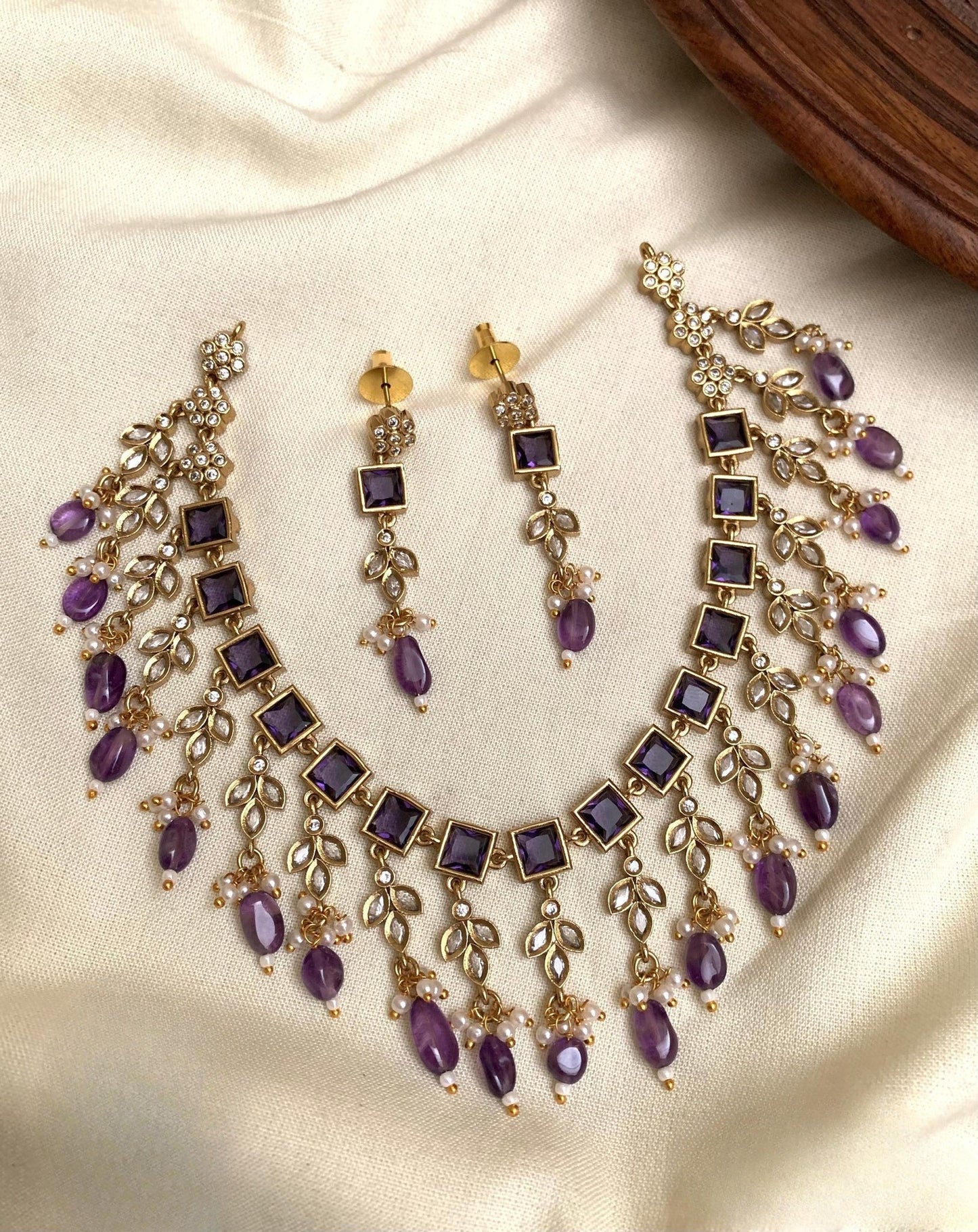 Premium beautiful jadau Kundan beads and pearl hanging bridal necklace product code N190