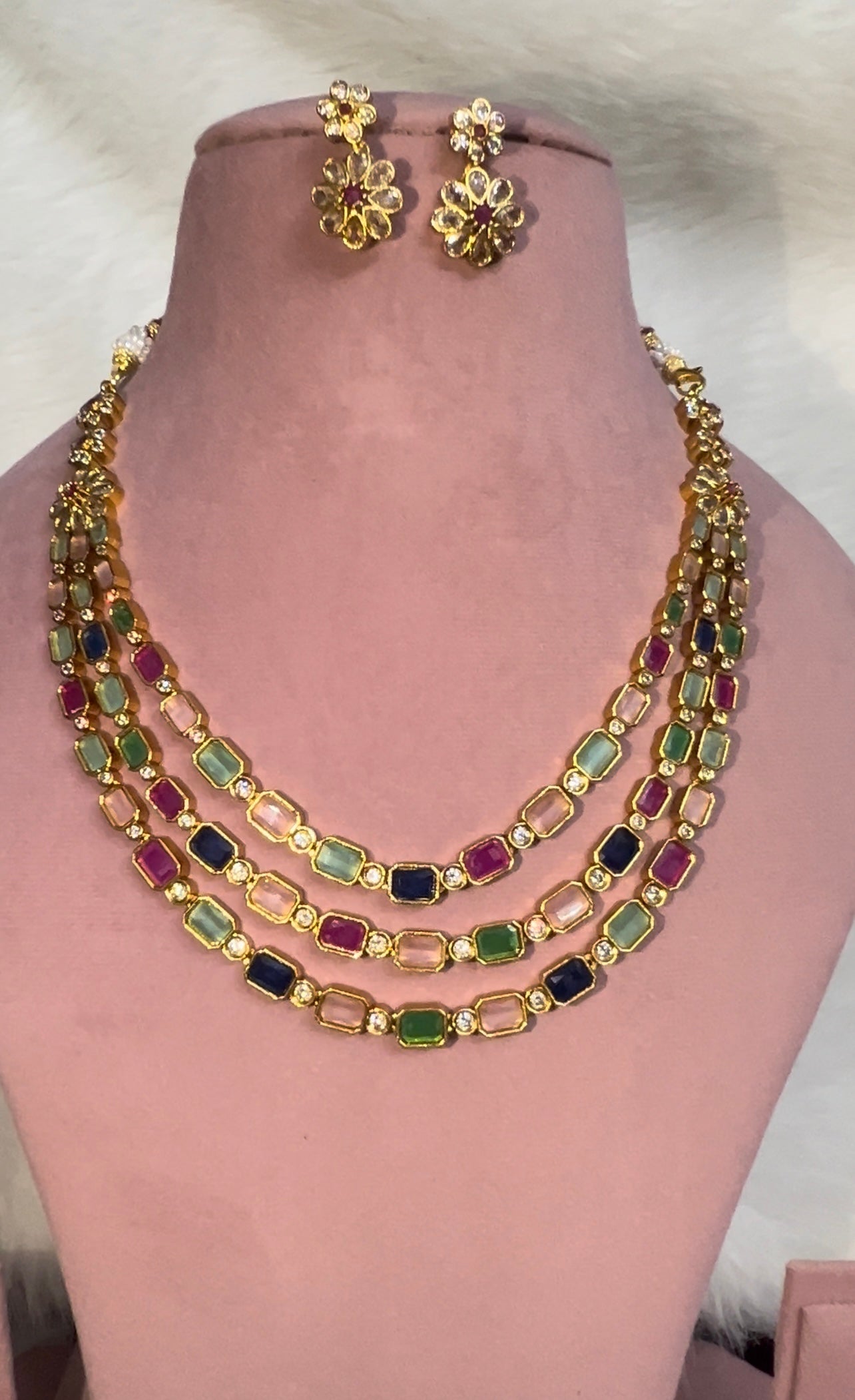 3layer multi color long necklace