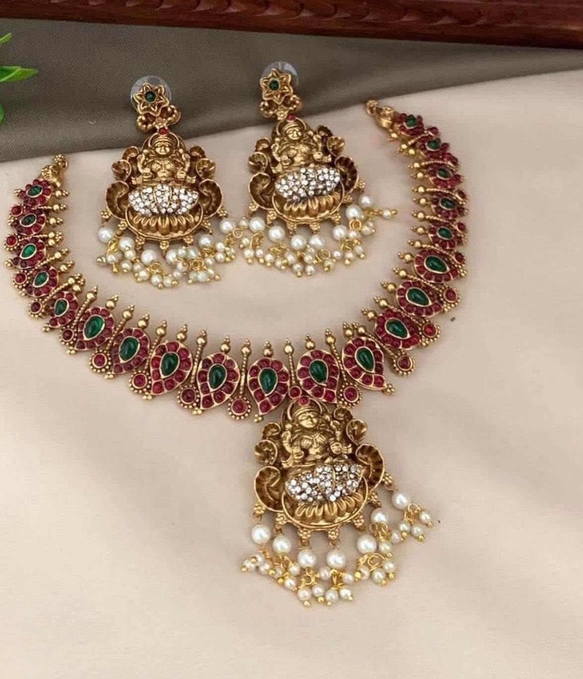 Premium Multi Color Kemp Lakshmi Devi Necklace Set