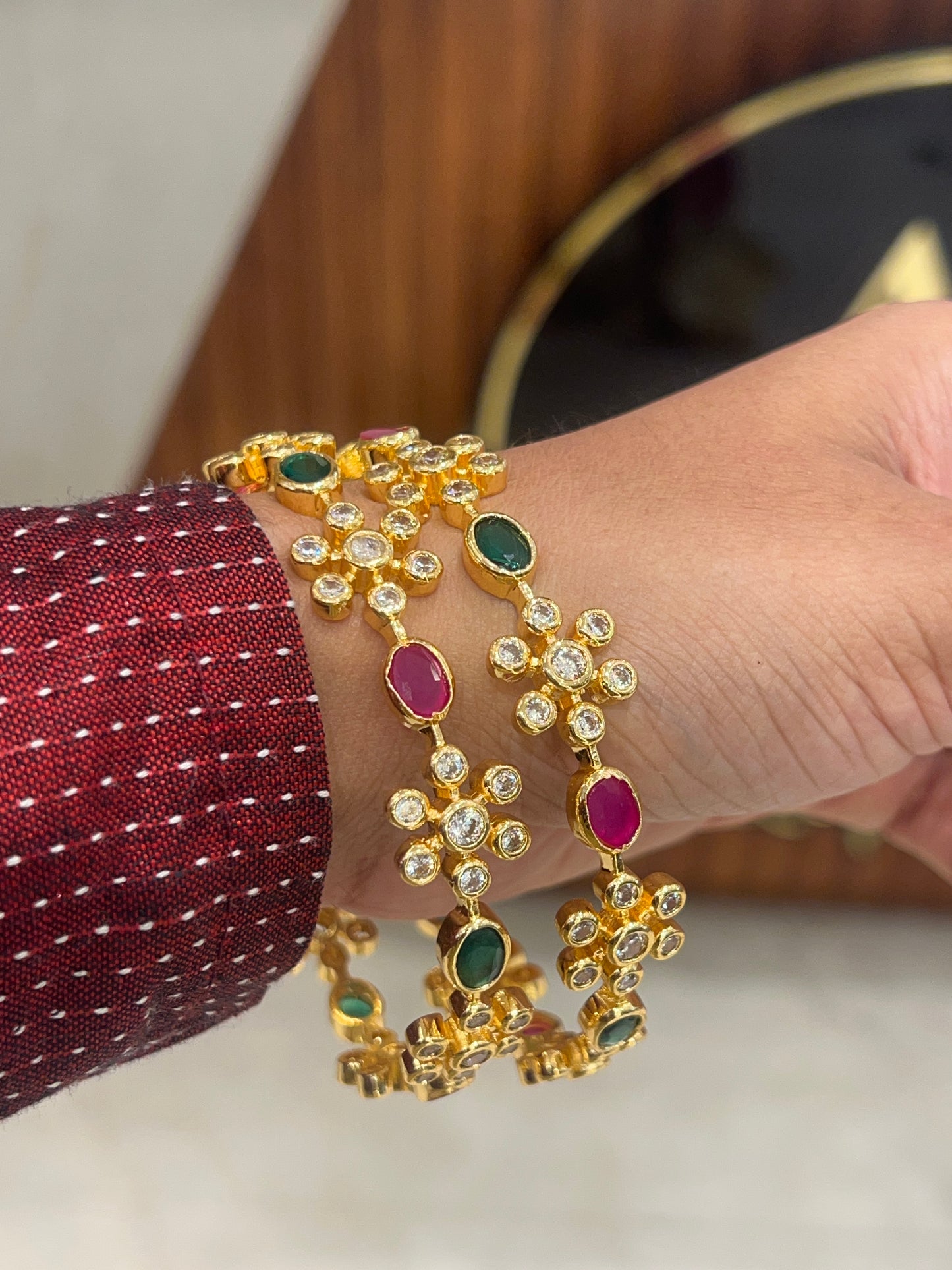 Premium foral ruby green mix bangles set of 2 product code B65
