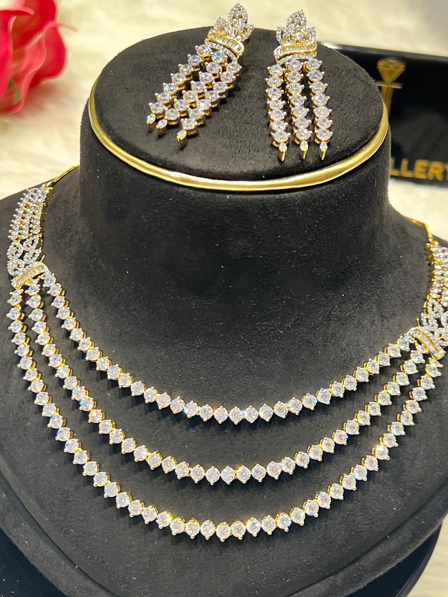 Premium diamond finish 3 layer bridal statement necklace product code N97