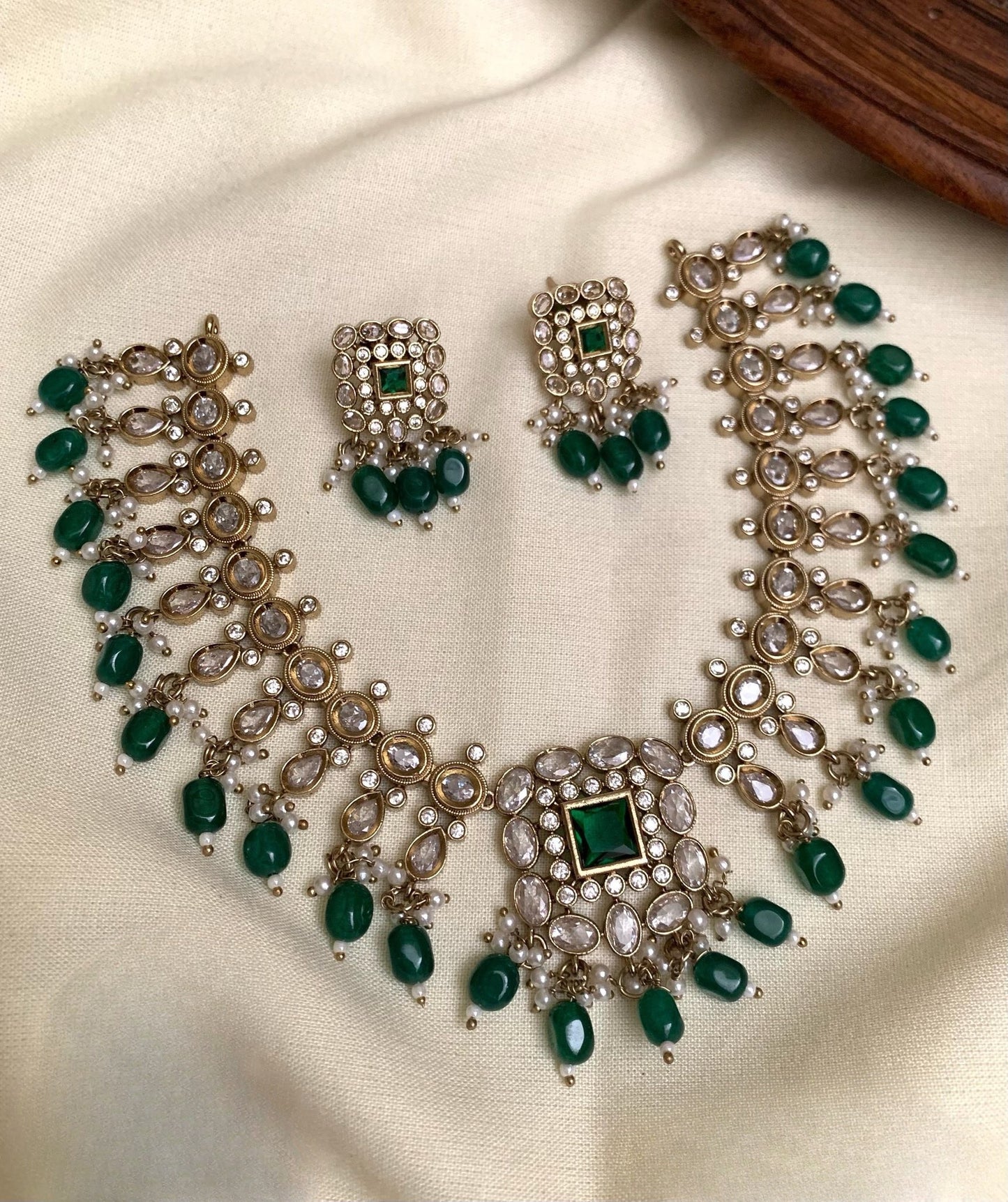 Premium Victorian jadau designer necklace set product code 90