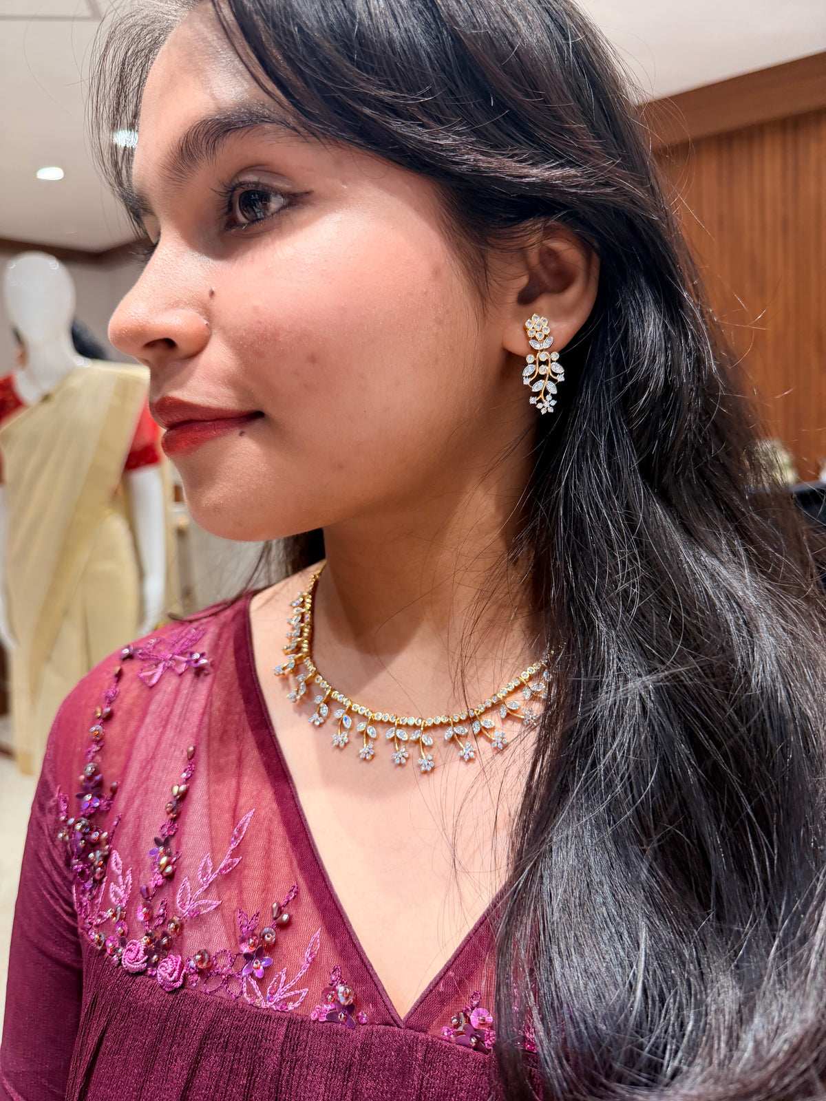 Premium diamond finish bridal necklace set product code D386