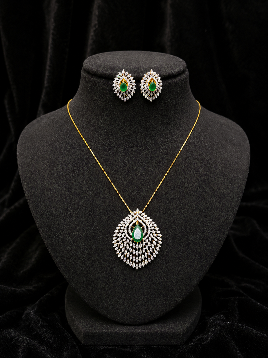 Premium diamond finish party wear pendant set with chain product code D398