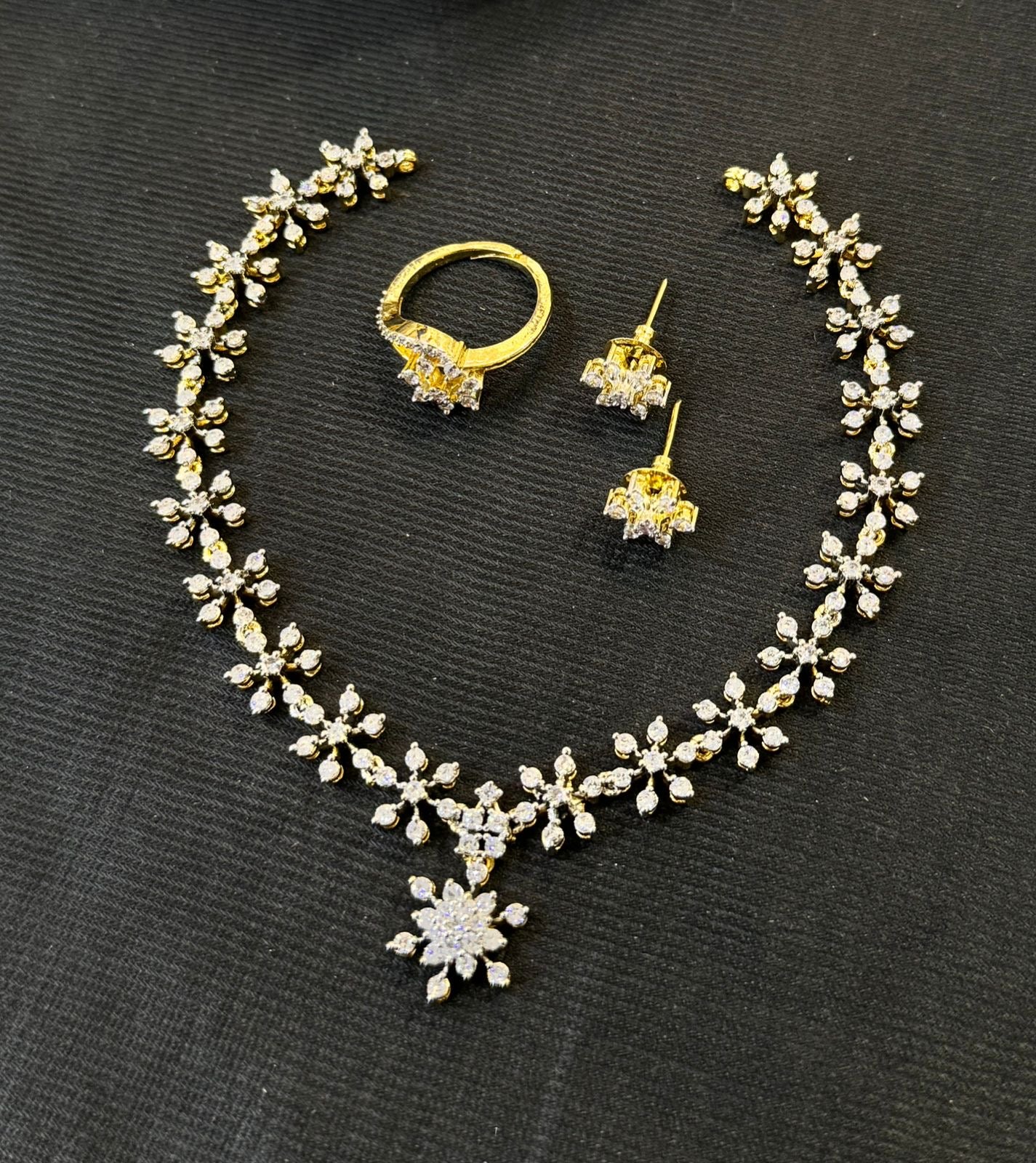 Diamond finish necklace set with ring product code 818