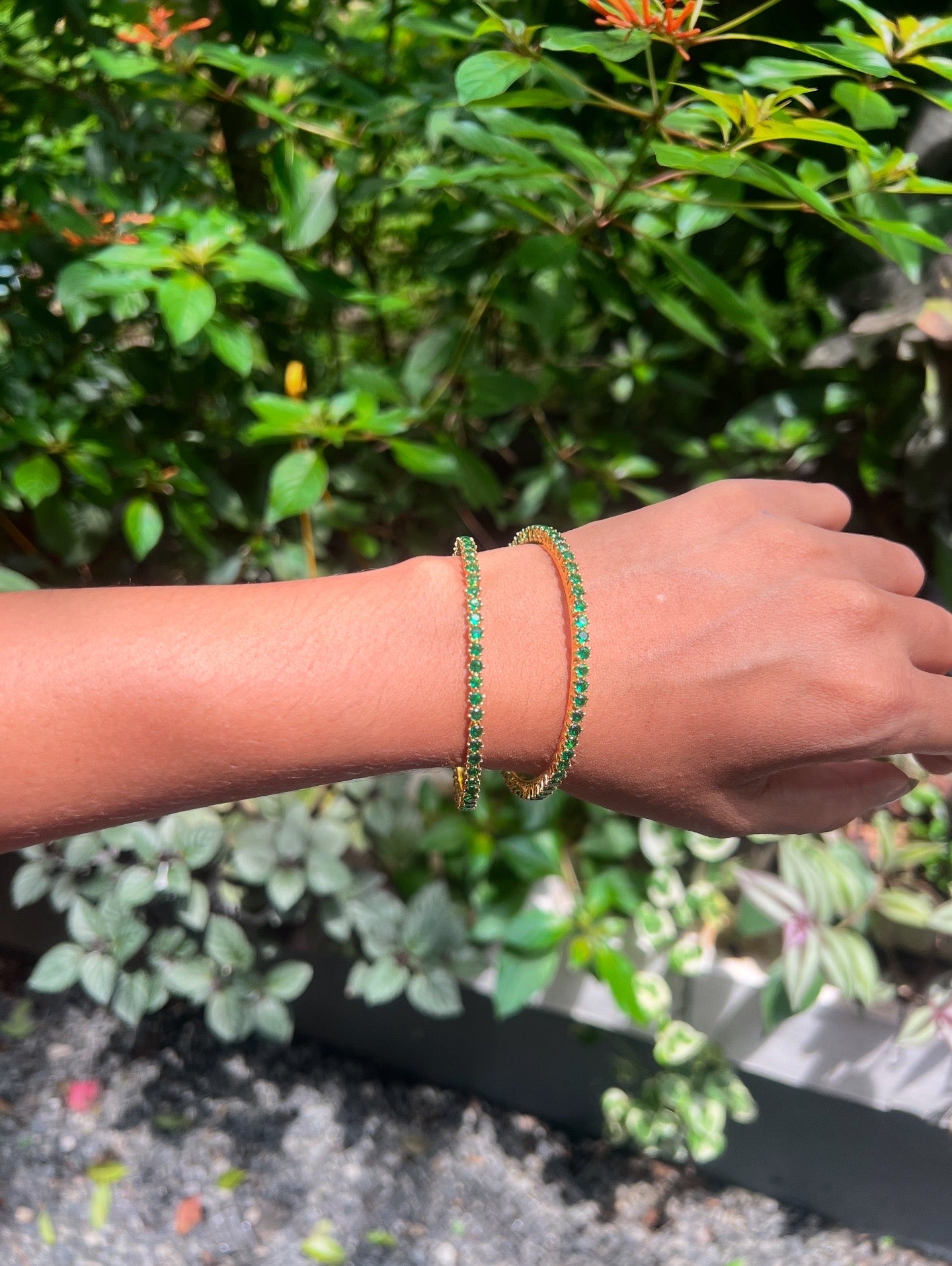 Premium gold plated ad green stone bangles Set of 2 product code B148