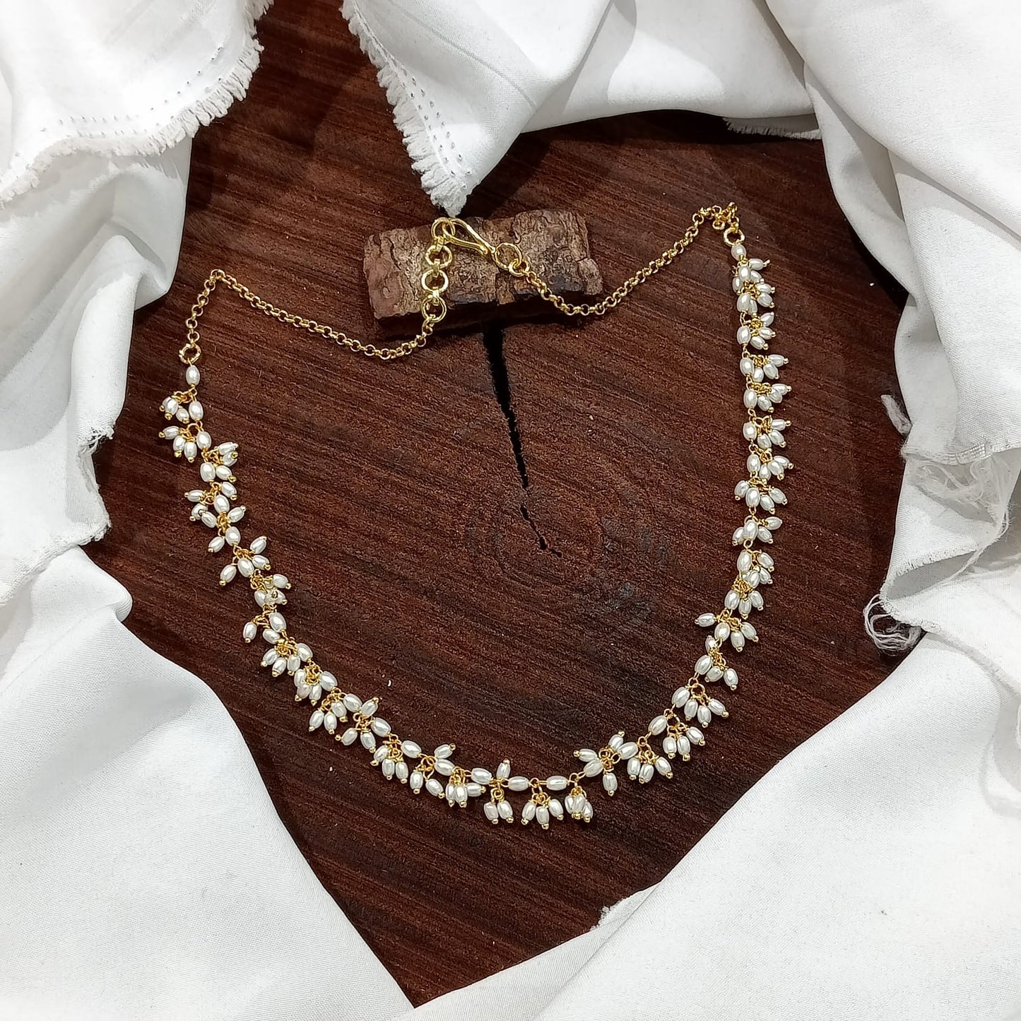 Rice pearl gold plated necklace product Code 1182