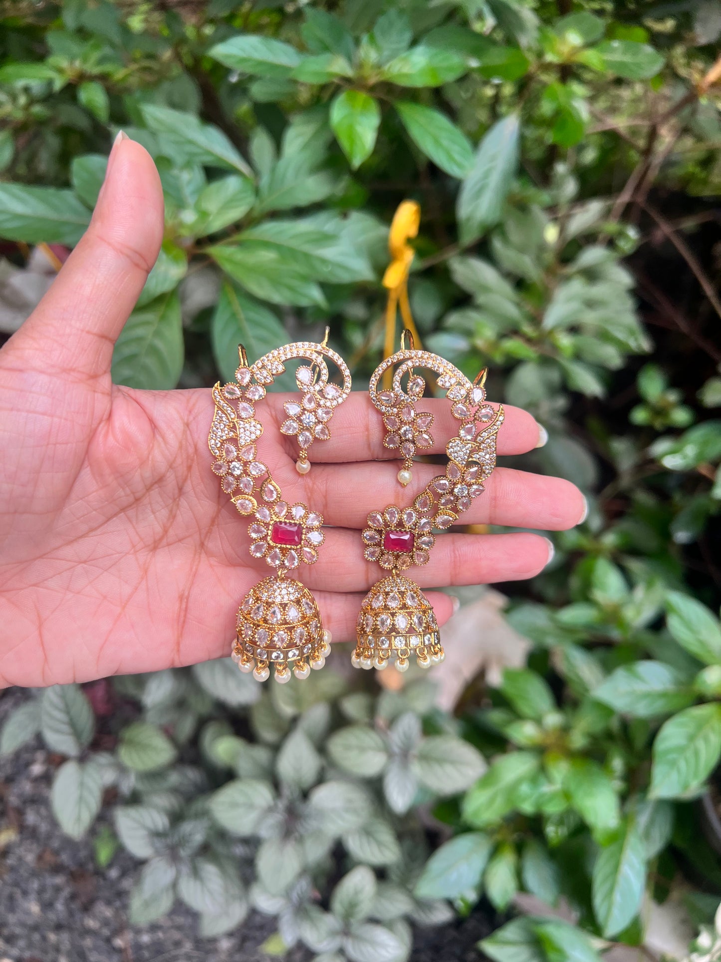 Premium floral motifs designer gold plated earcuff jhumka product code E174