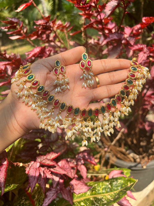 Premium rice pearls hanging necklace product code 993
