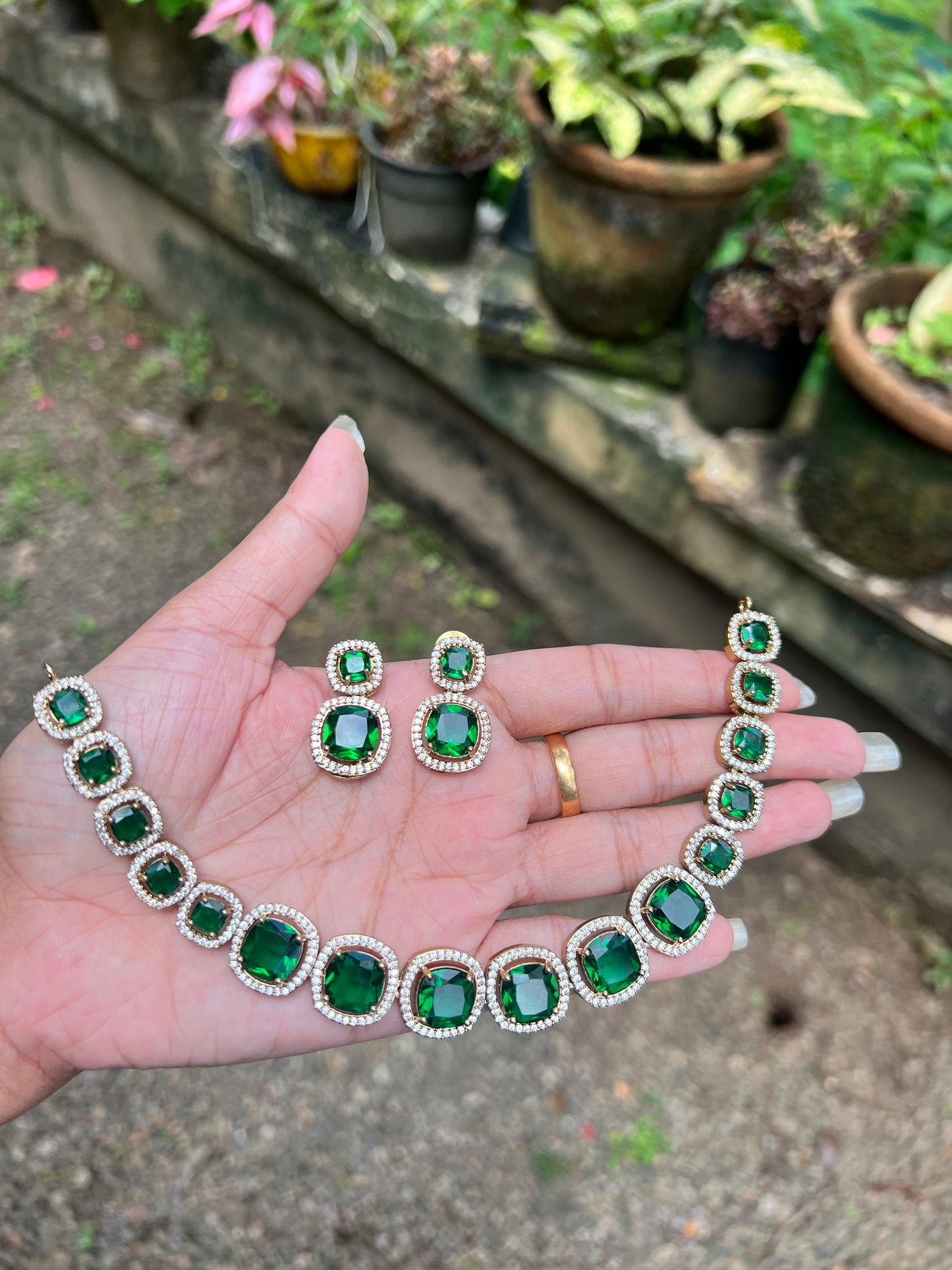Premium quality ad stone antique gold necklace product code N189