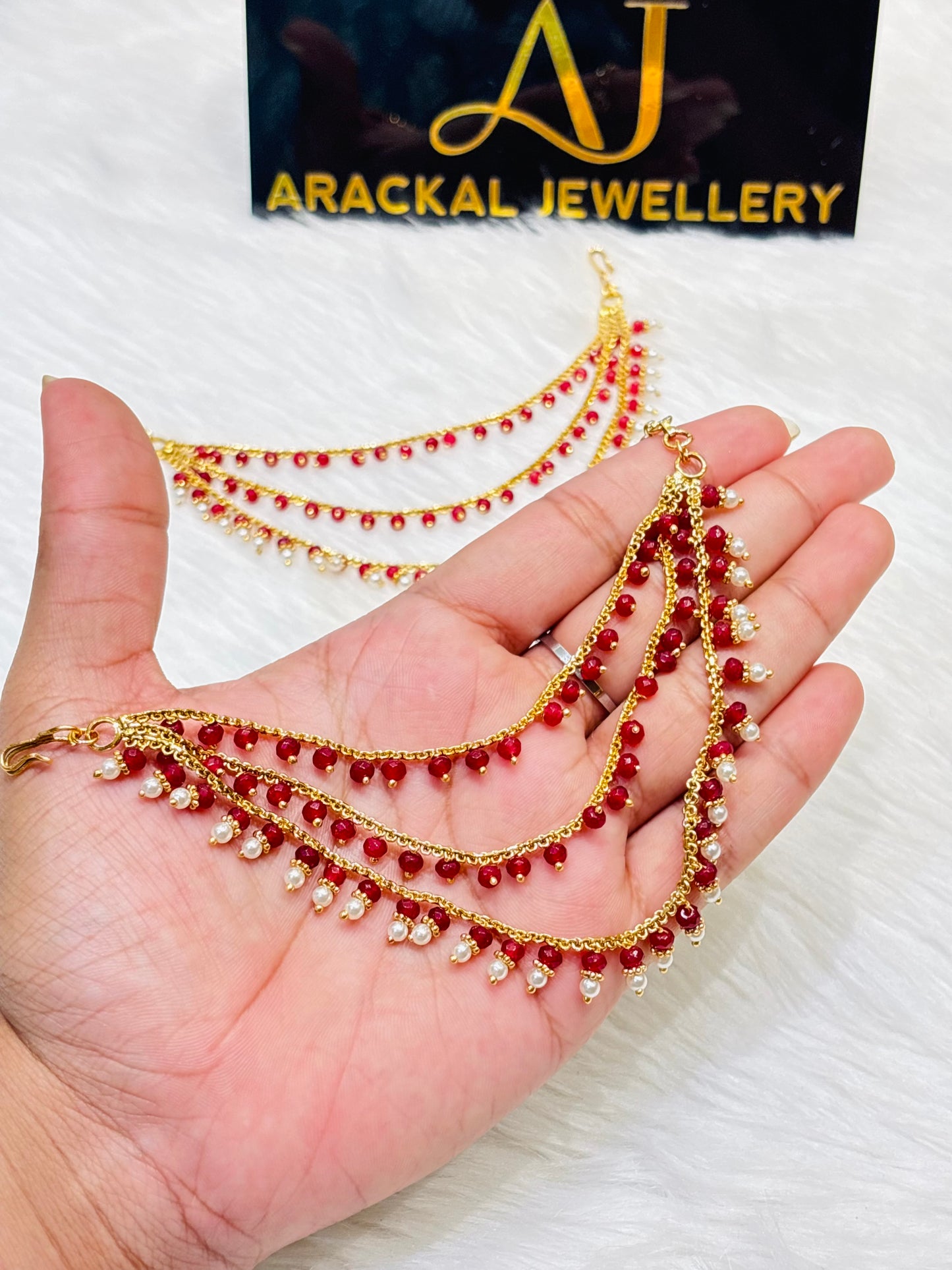 Premium quality 3layer pearl and beads hanging earchain product code C05