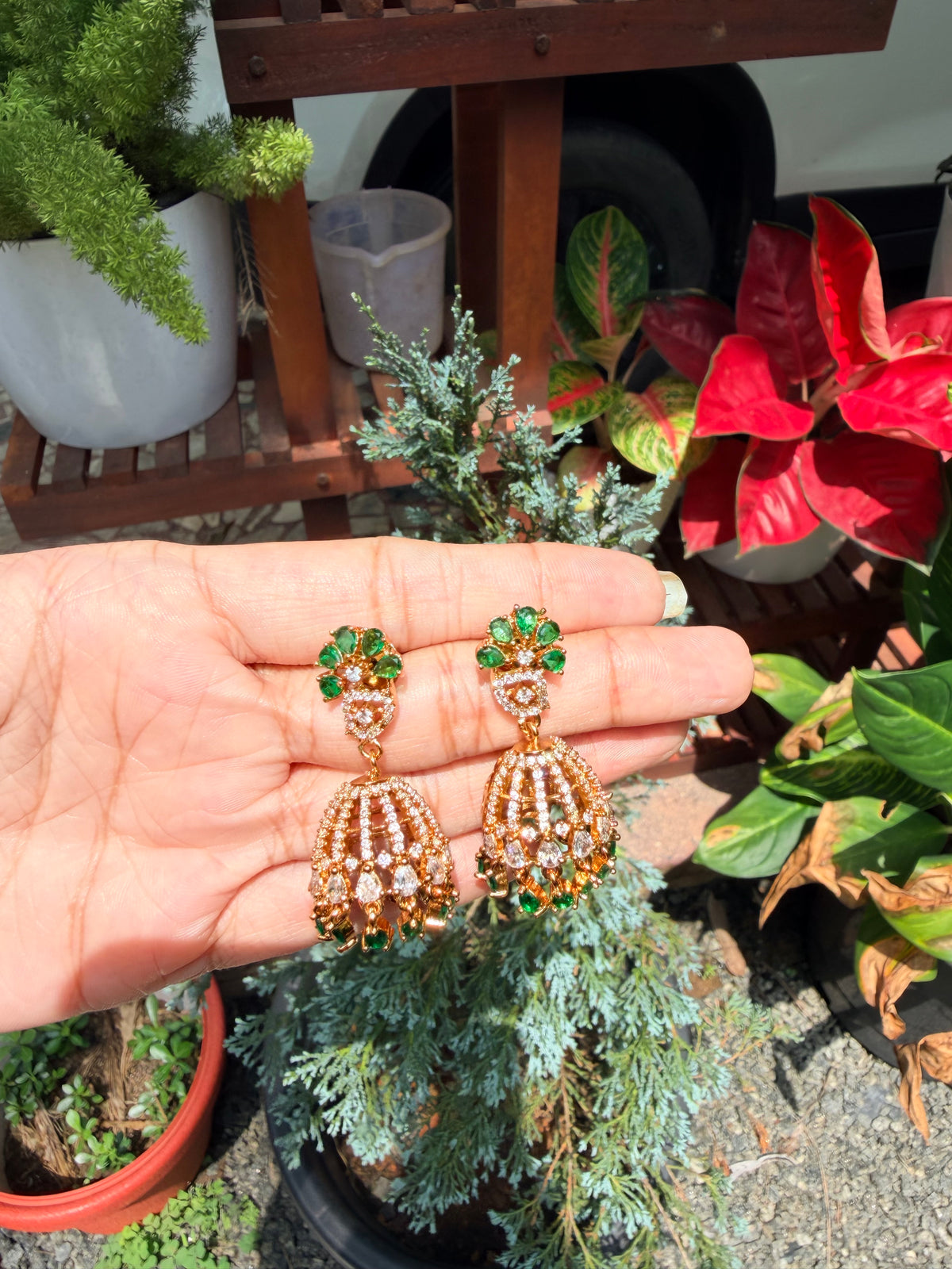 Premium quality ad green stone hanging jhumka Product code E259
