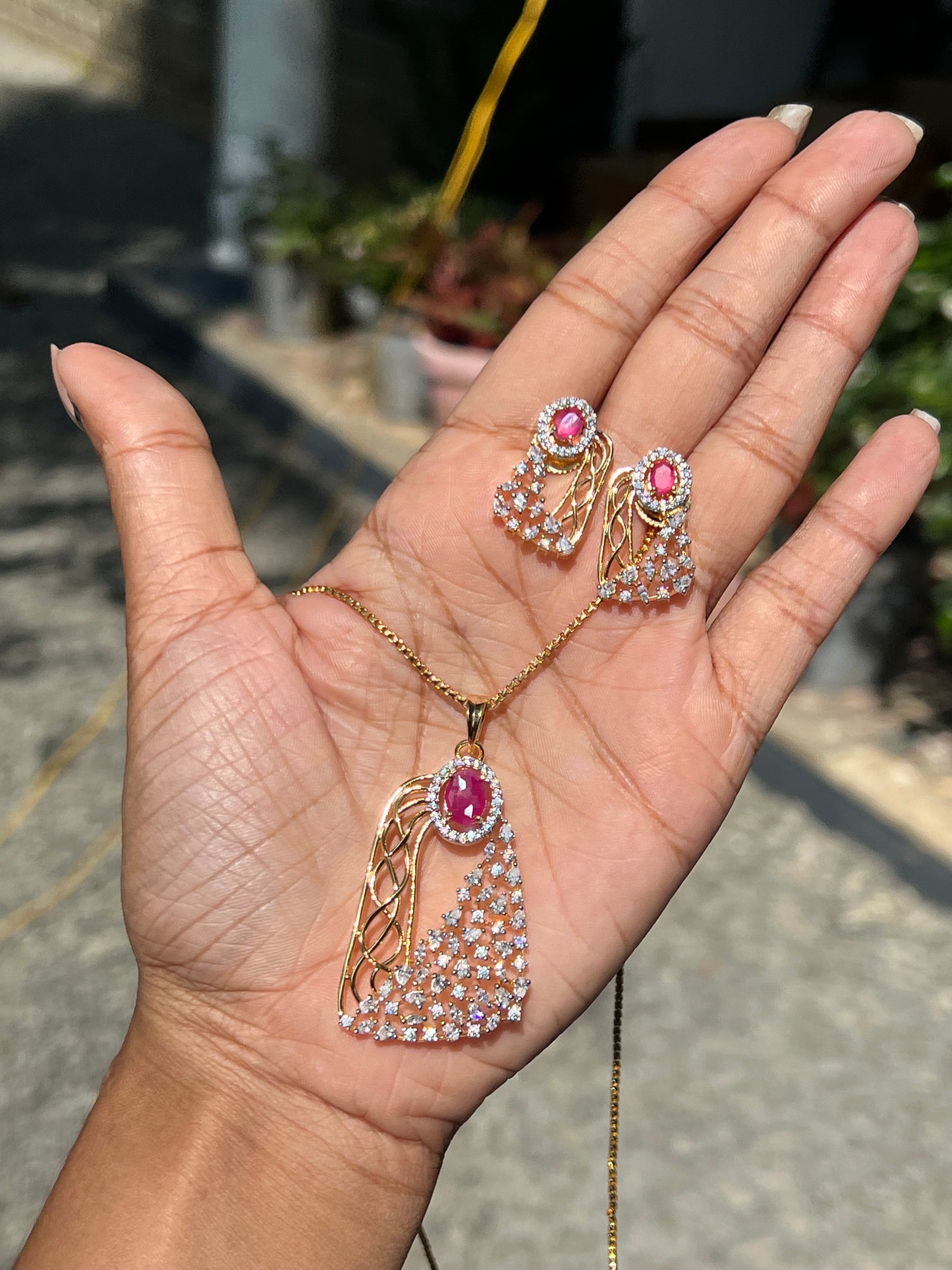 Premium daimond finish pendant chain set product code D39