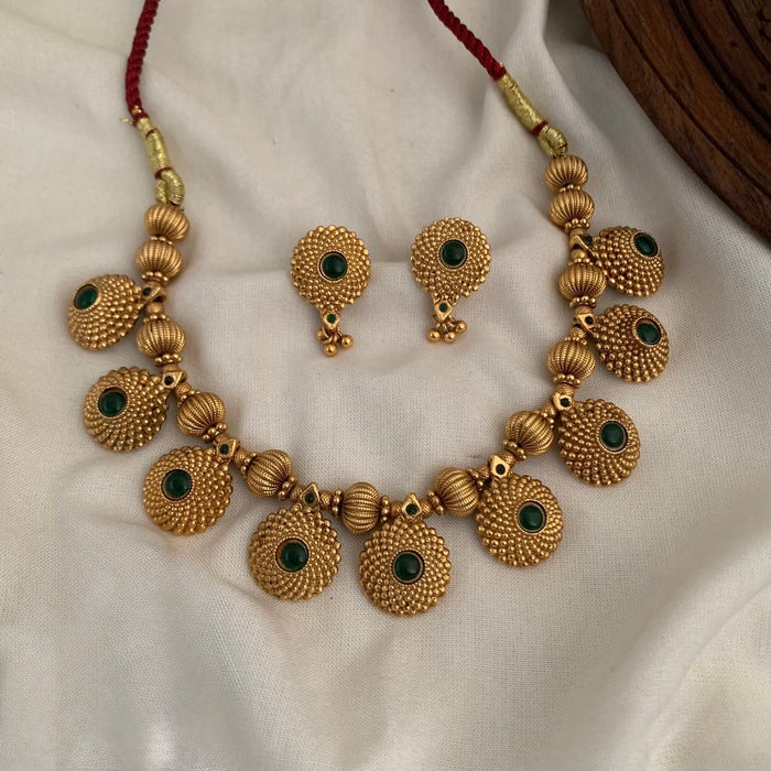 Premium heritage traditional handcrafted antique gold replica designer necklace set product code T130