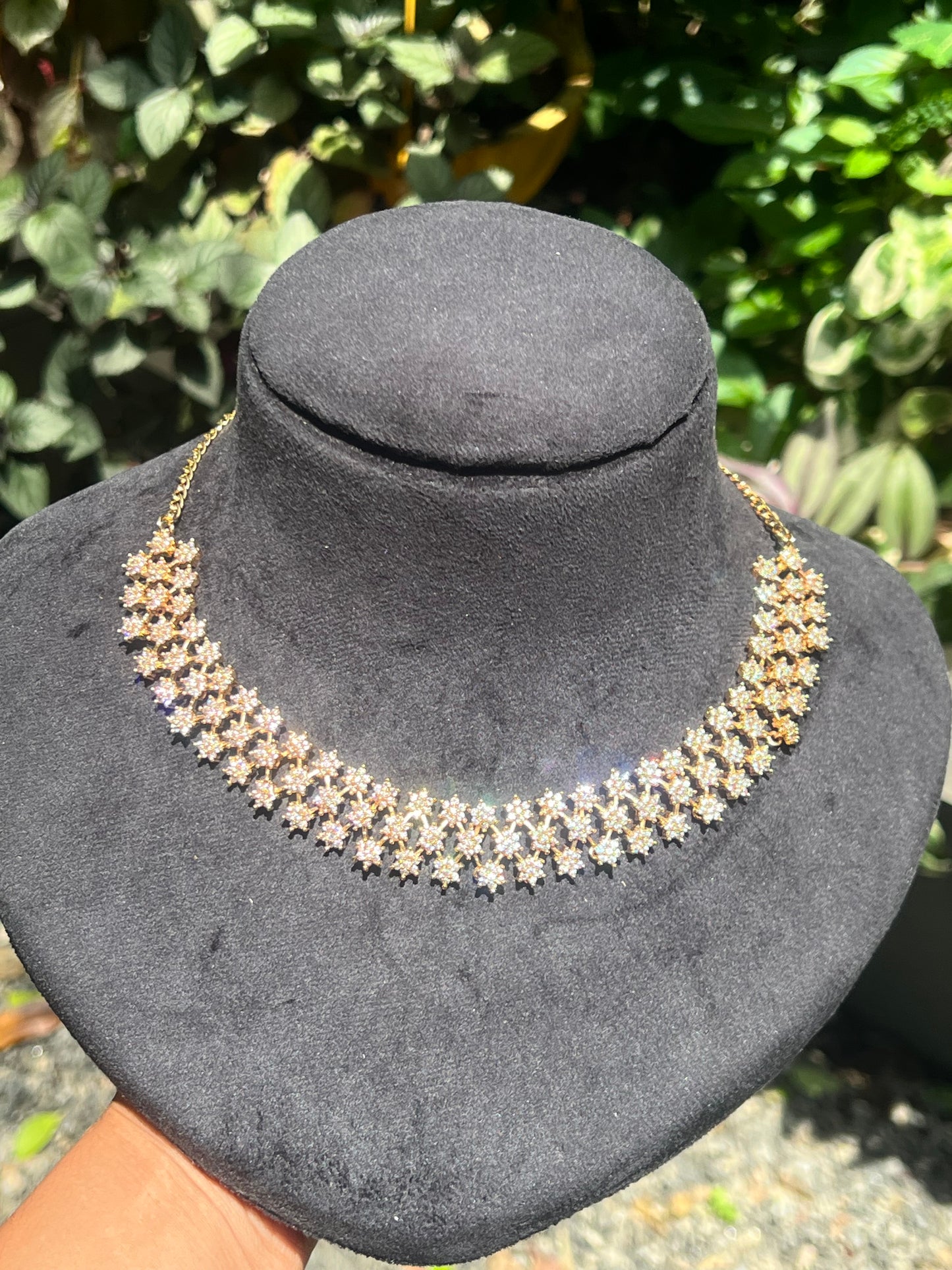 Premium quality American diamond 24carat gold plated bridal necklace with backchain product code G100