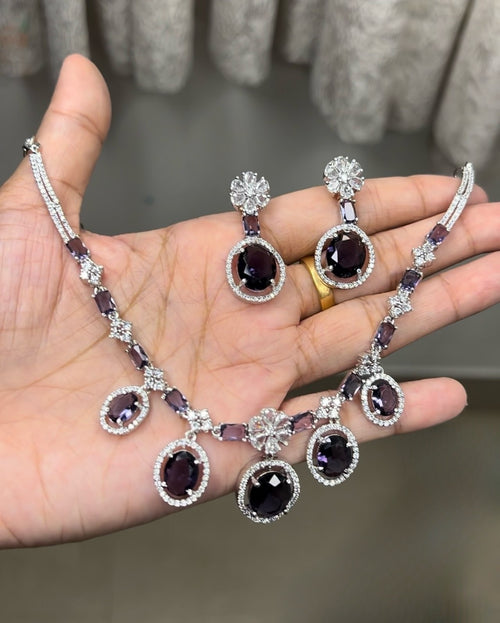 Elegant Ad silver silver finish floral necklace product code 149