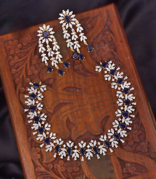 Premium daimond finish blue sapphire   Gold plated ad necklace