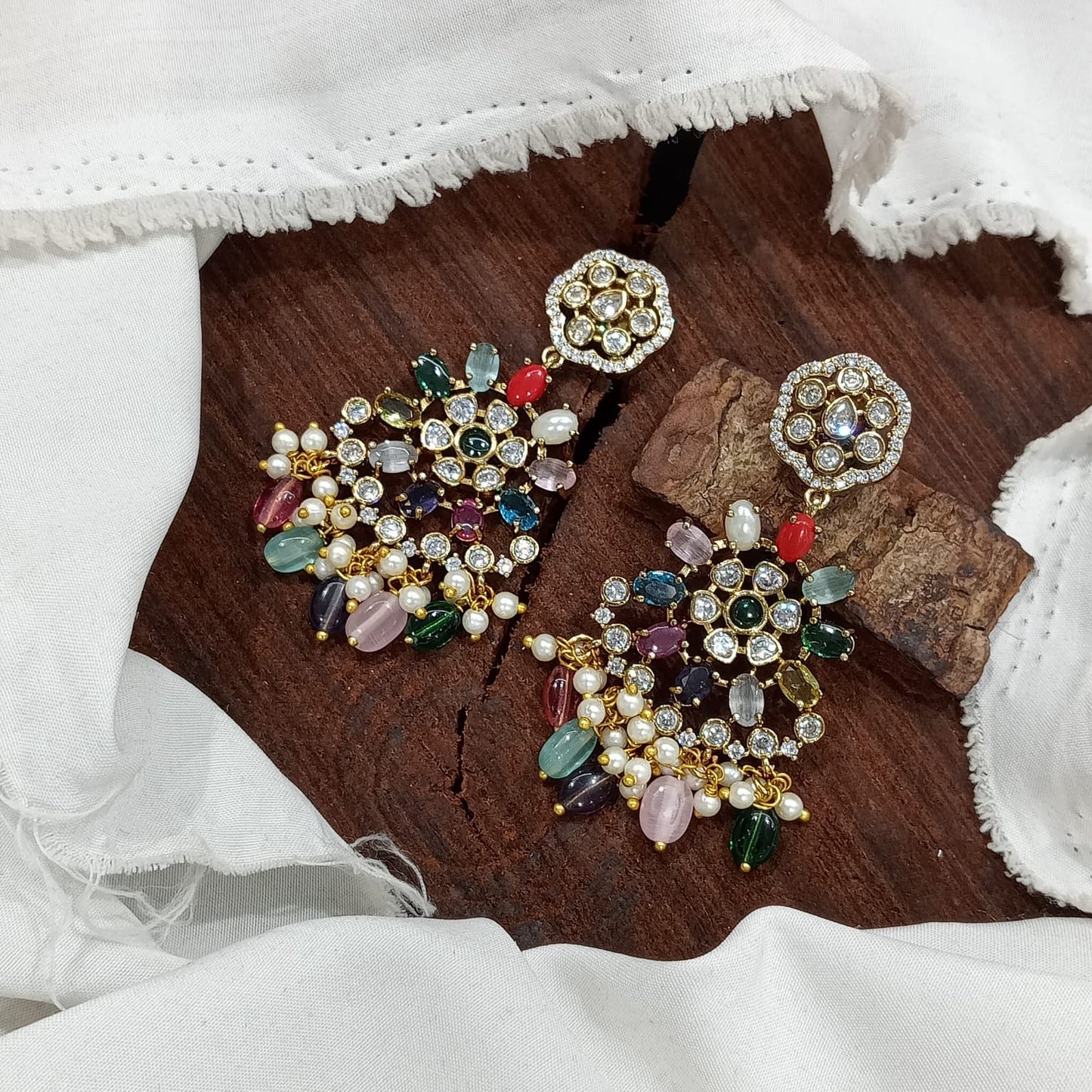 Premium Navarathna kundan earrings product code 1200