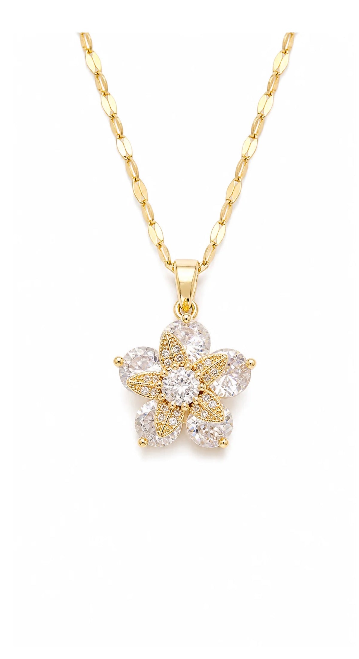 Premium 18k hold plated anti tarnish hibiscus spinning necklace product code AT42