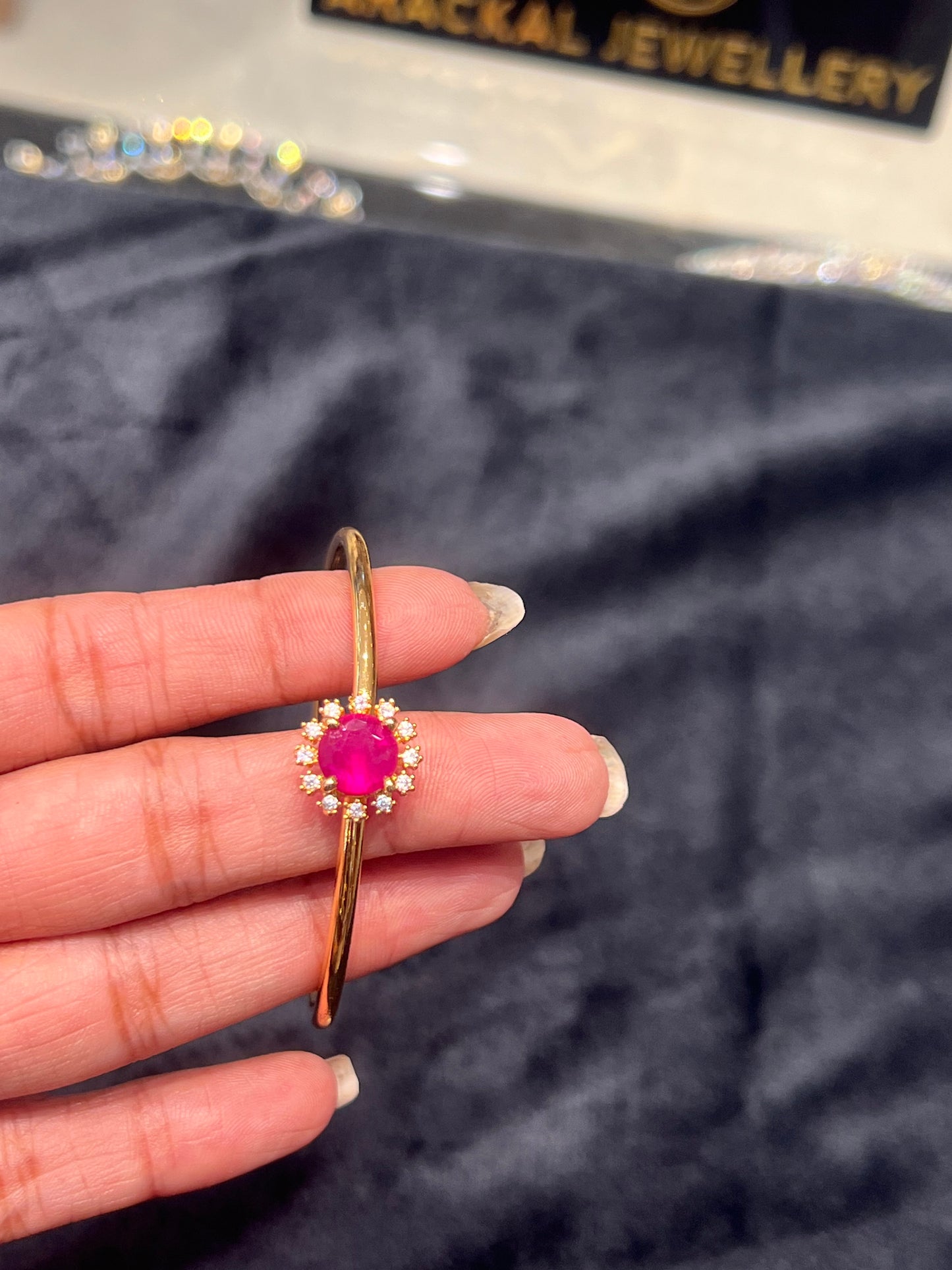Premium gold plated free size ruby stone   bangle product code B104