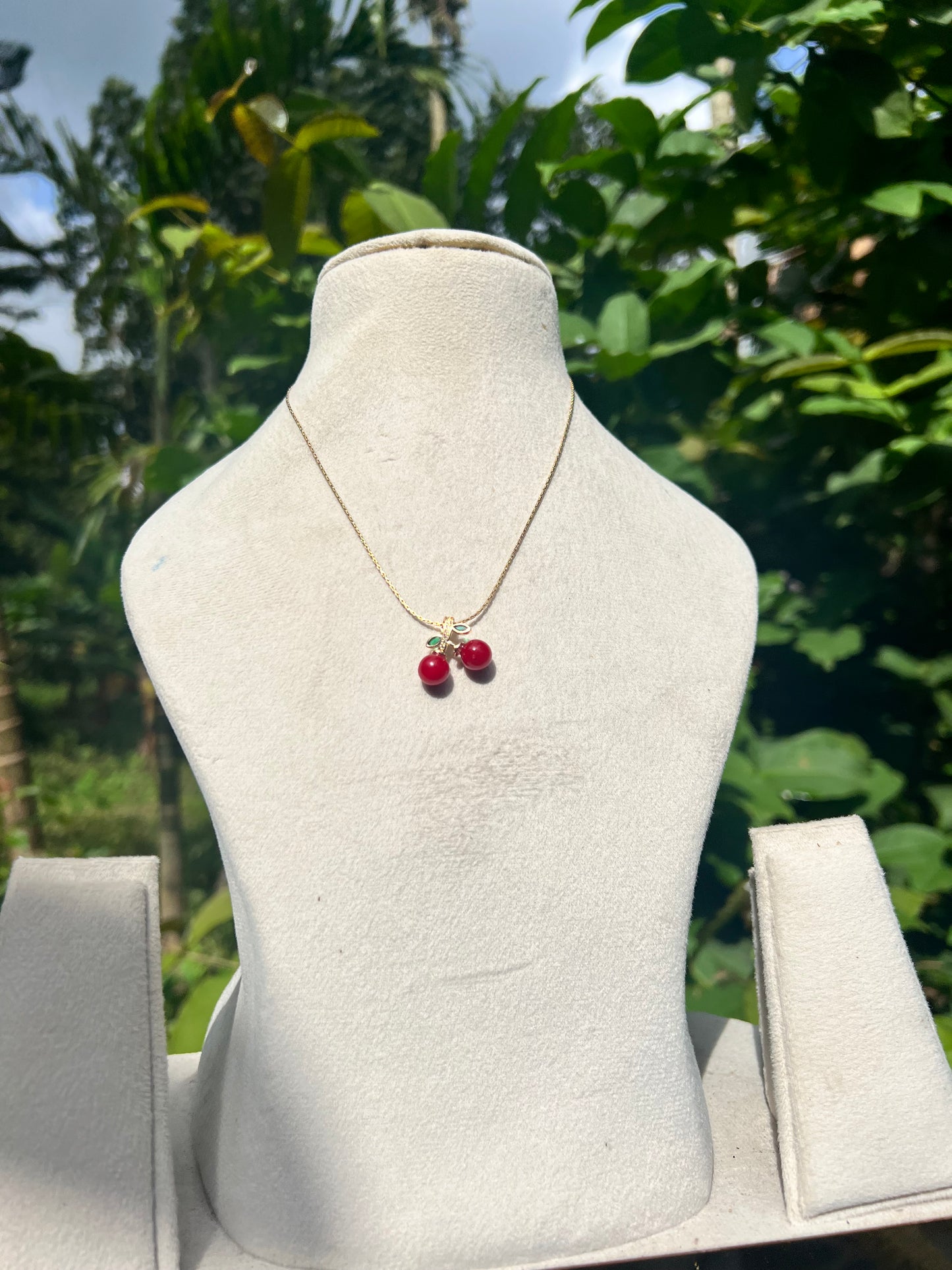 Gold plated crystal red cherry necklace product code N26