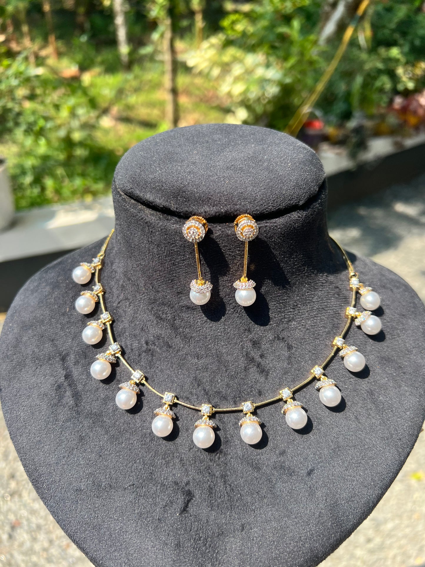 Premium diamond finish bridal pearl hanging necklace product code D73