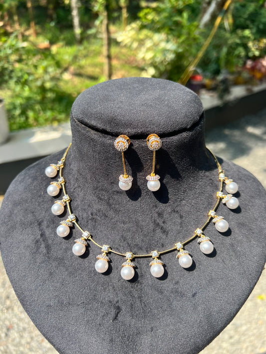 Premium diamond finish bridal pearl hanging necklace product code D73