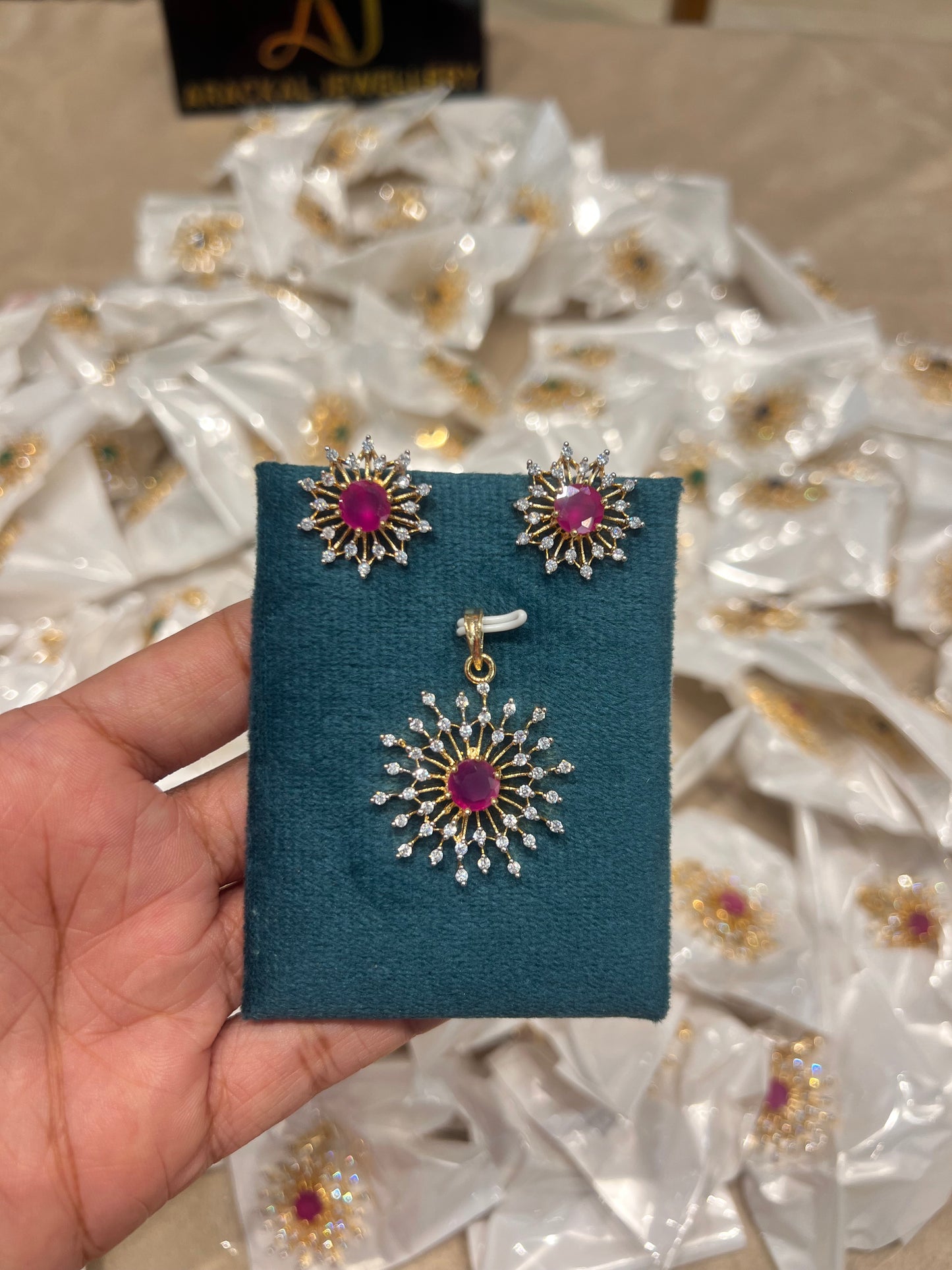 Premium diamond finish party wear pendant set product code D360