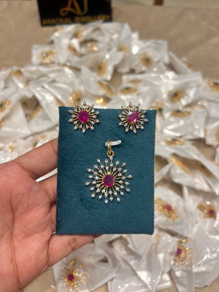 Premium diamond finish party wear pendant set product code D360