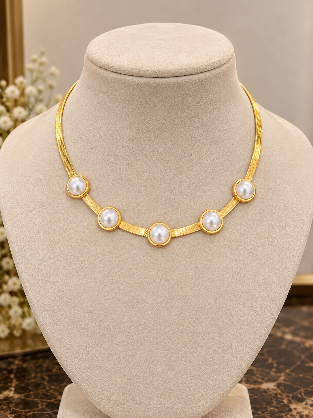 Premium anti tarnish daily wear pearl snake chain necklace product code AT20