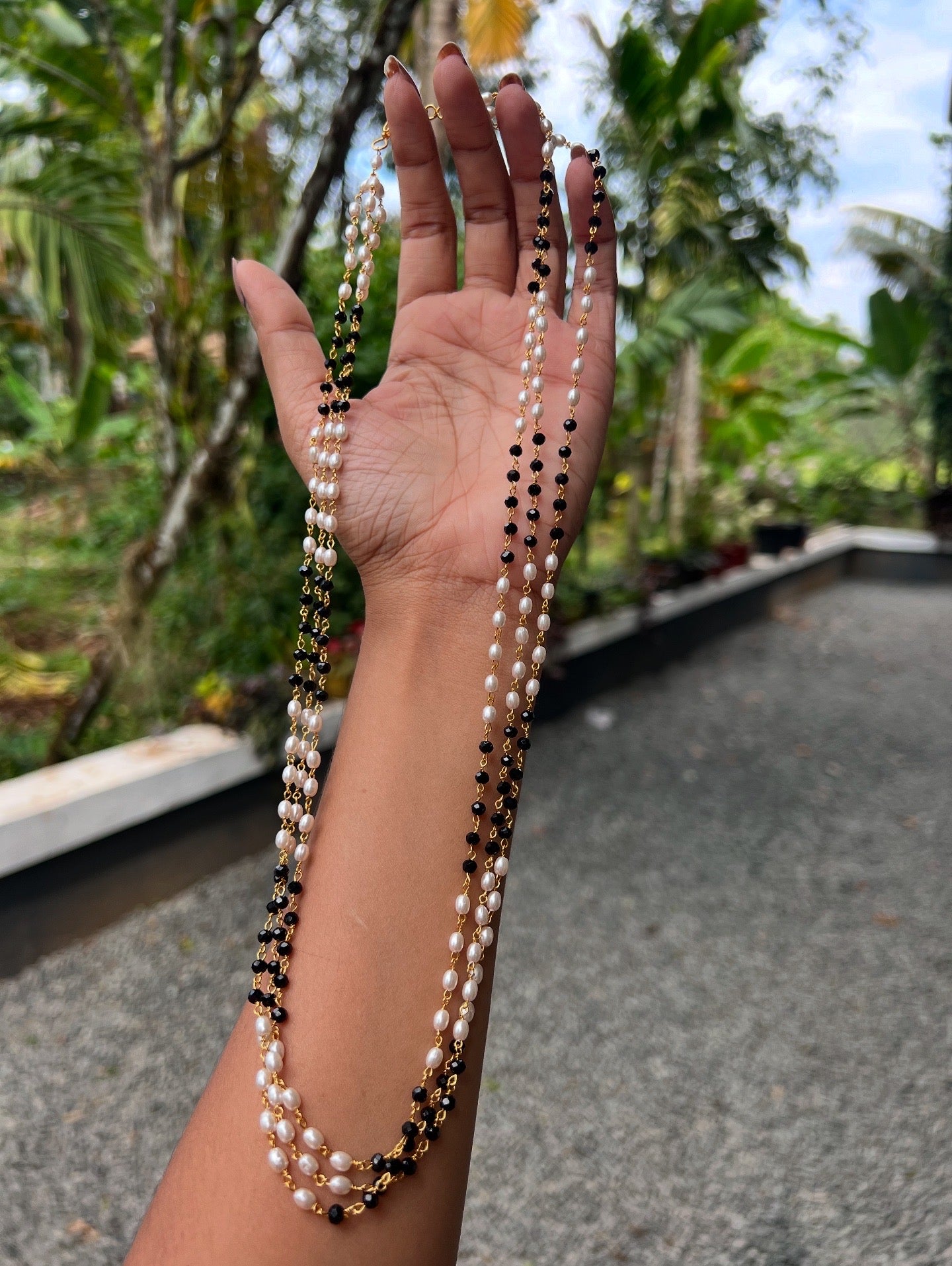 Premium 3layer black and pearl long haram product code P02