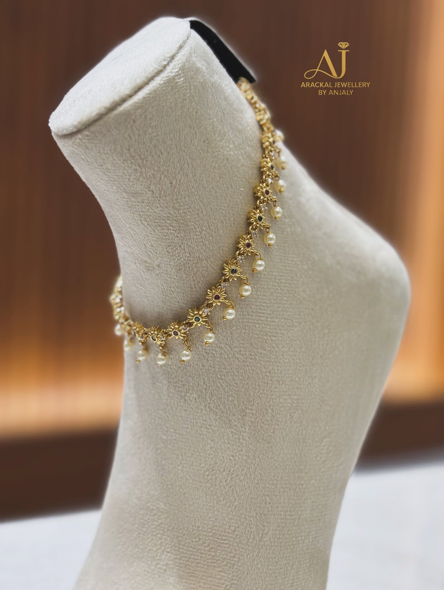 Premium matte finish designer pearl hanging anklets product code P5