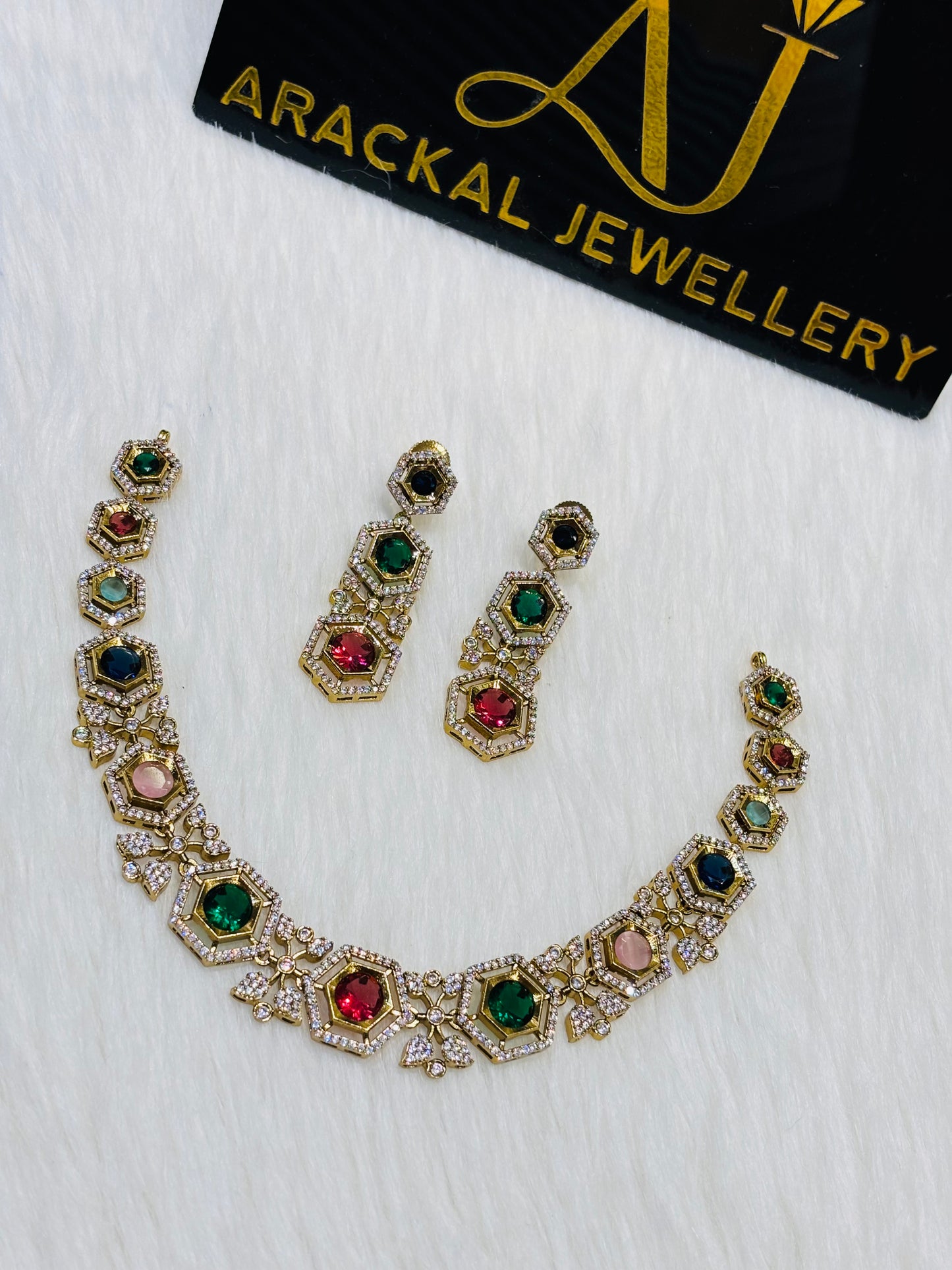 Premium quality Navarathna ad necklace product code N244