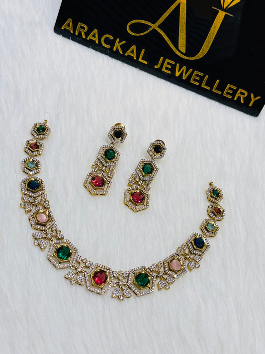 Premium quality Navarathna ad necklace product code N244