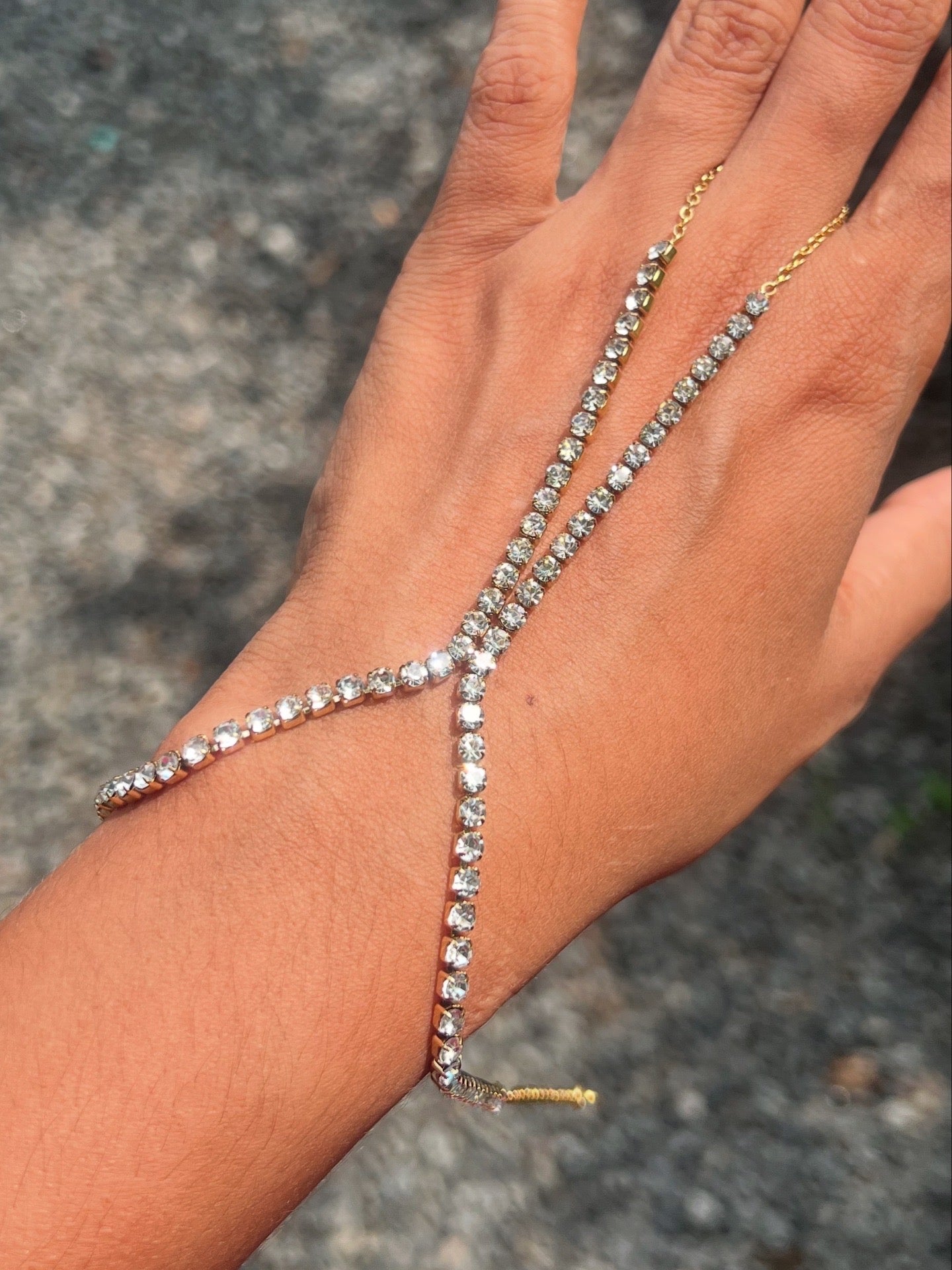 Premium tennis diamond finish ring hang chain adjustable bracelet product code G72