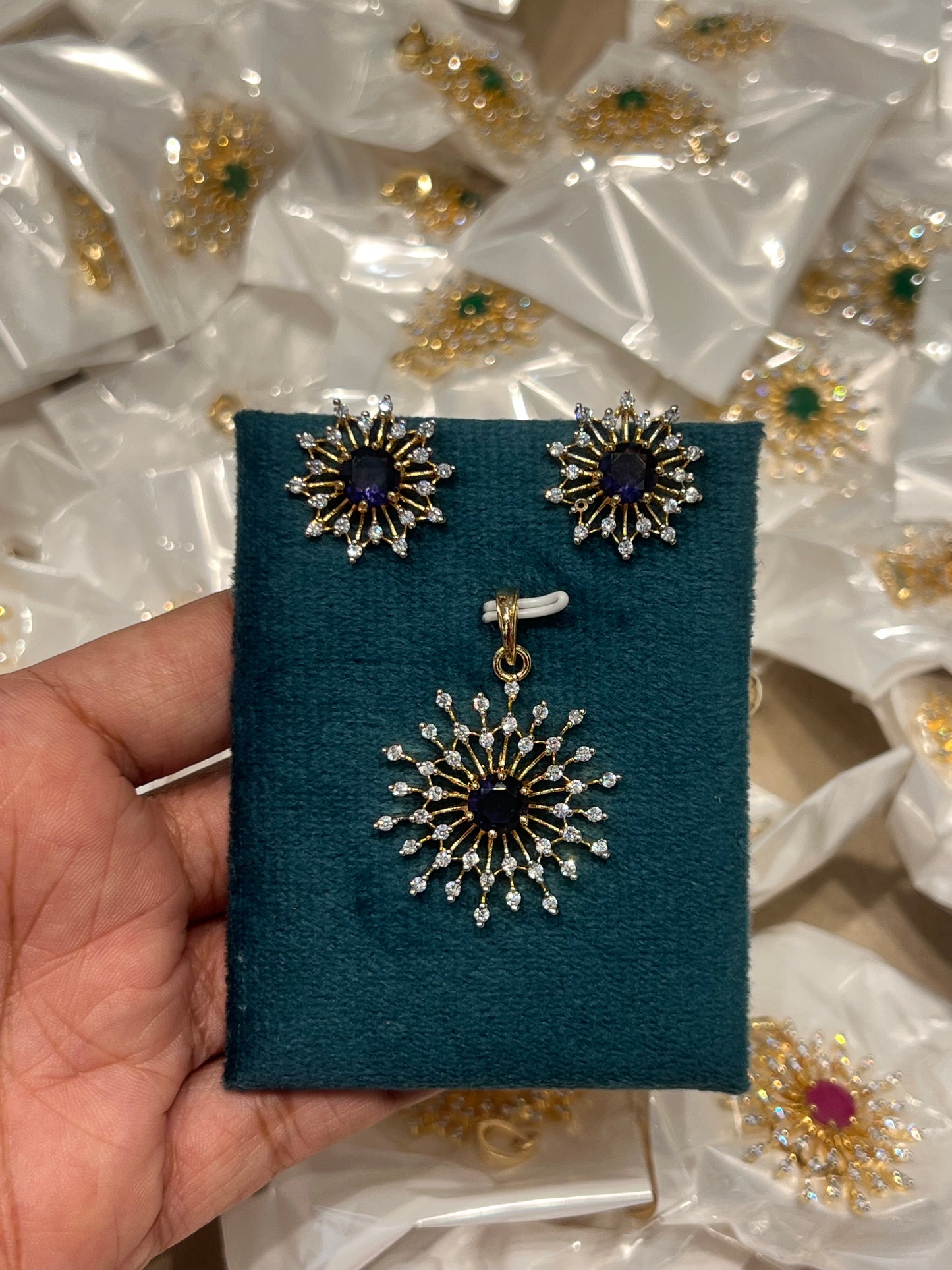 Premium diamond finish party wear pendant set product code D360