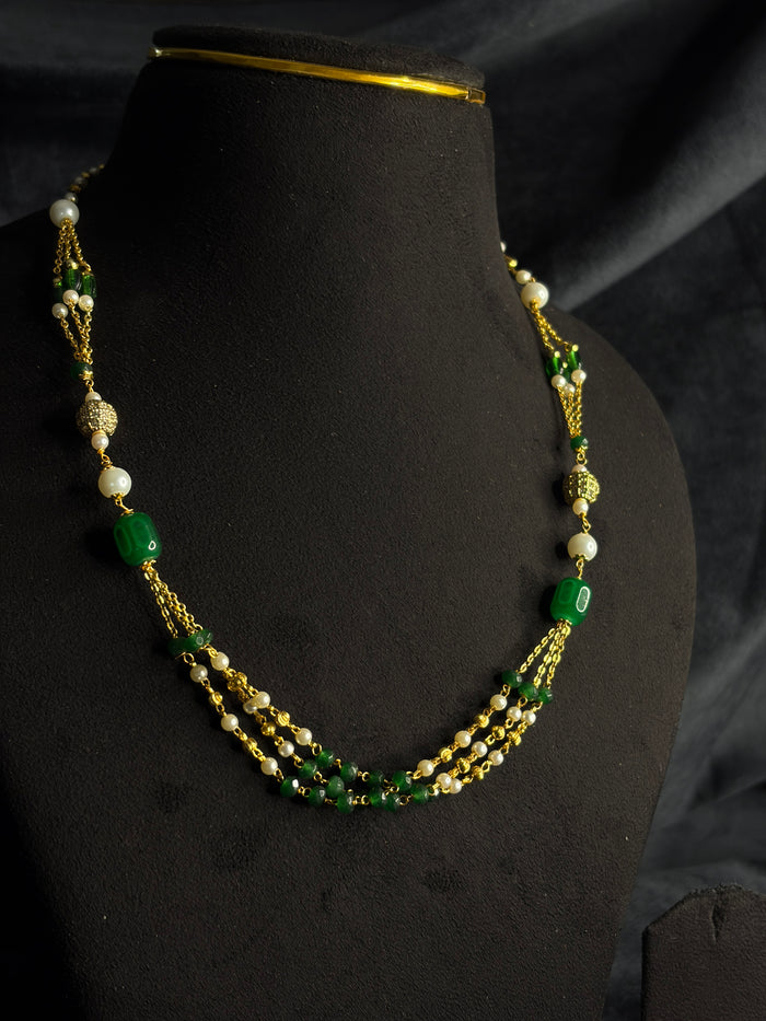 Premium handmade gold plated pearl green beads necklace product code P110