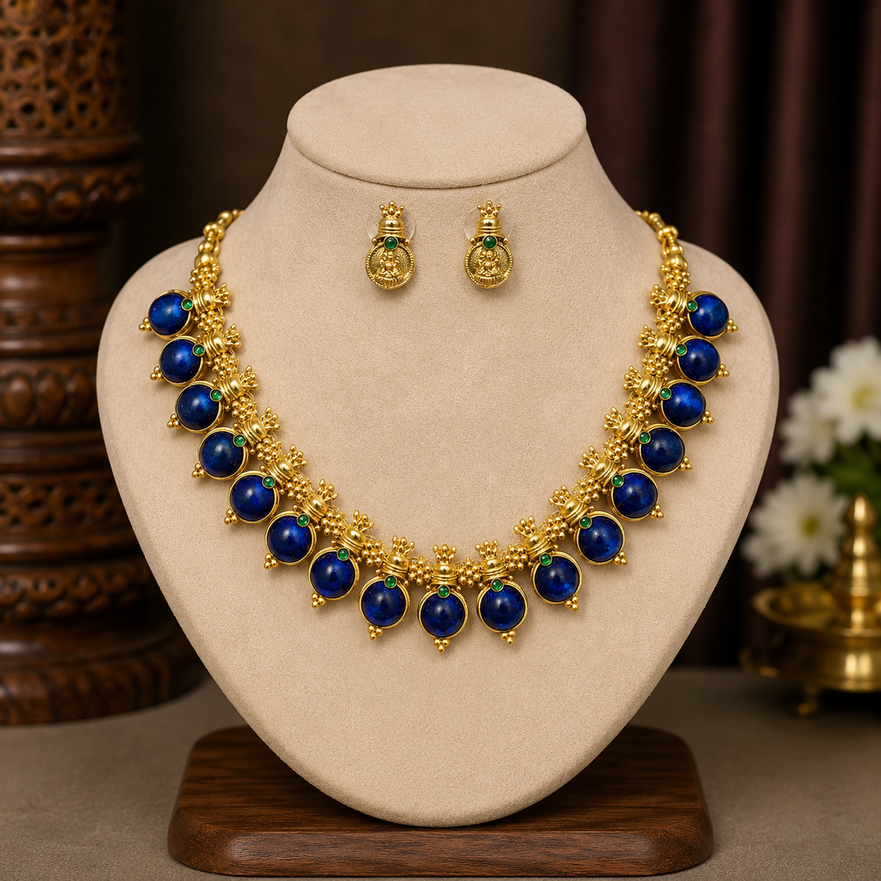 Premium elegant royal temple stone necklace set product code T134