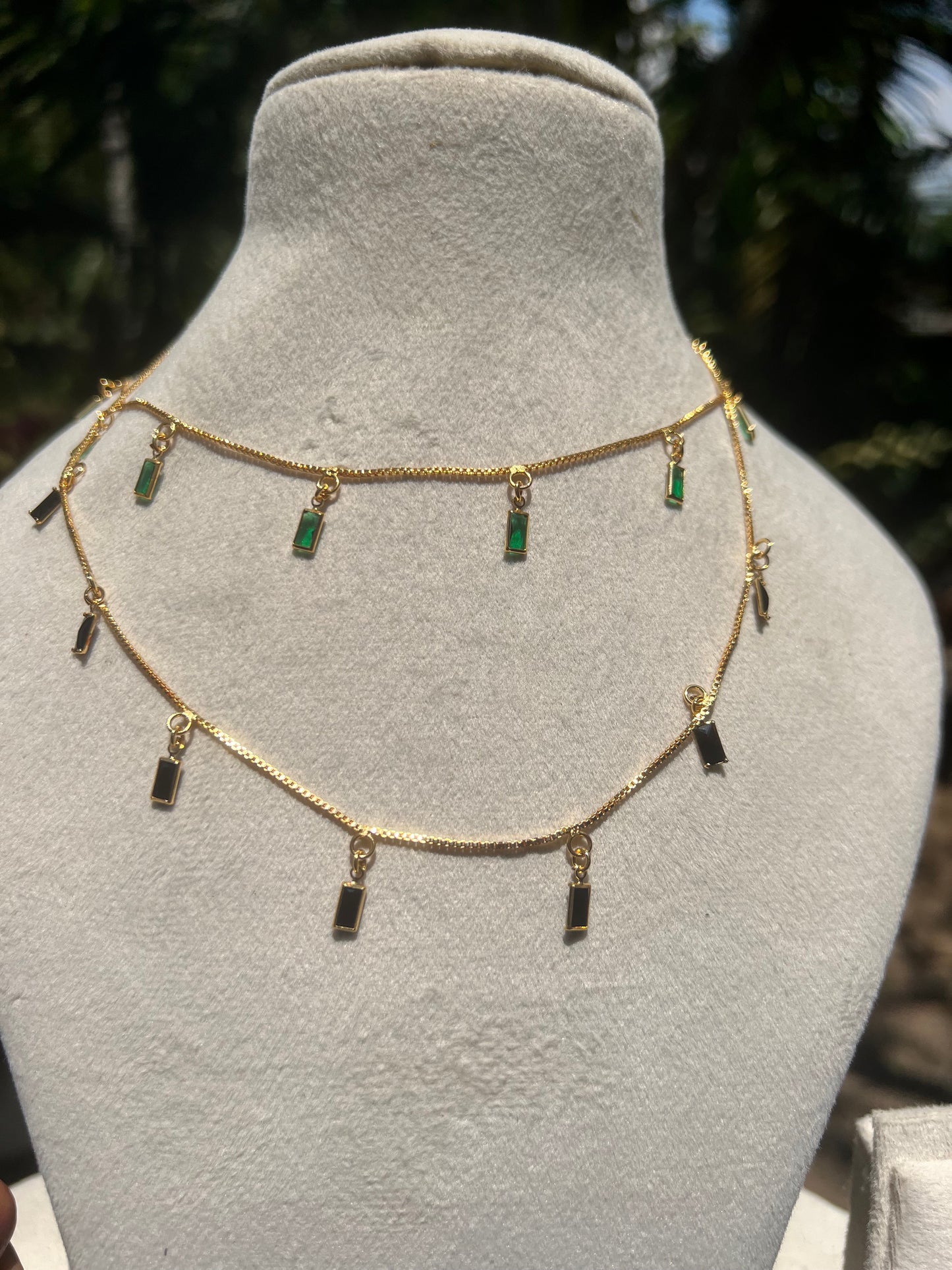 Gold plated trending stone drops necklace product code 1036