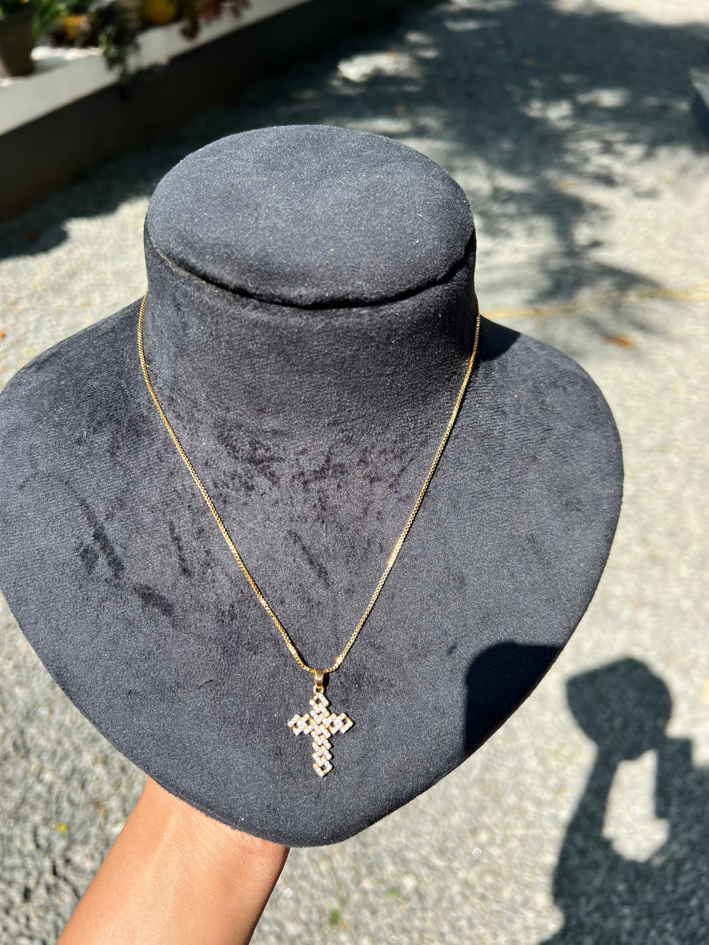 Daily wear gold plated chain with stone cross pendant product code G12