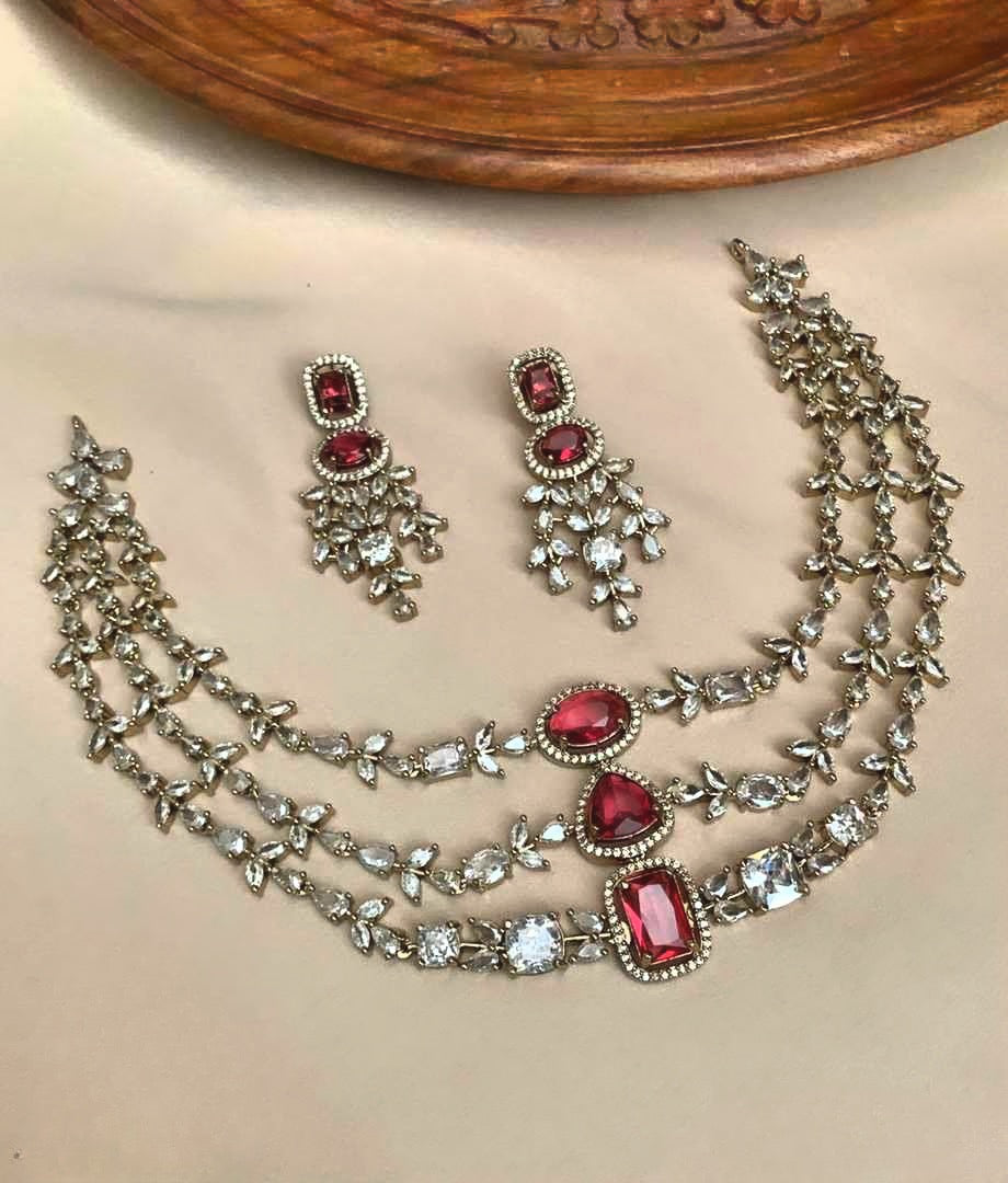 Trending premium ad 3layer bridal necklace product code 888