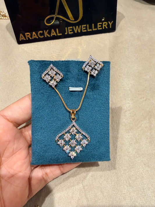 Premium diamond finish party wear pendant set with 8pidichain product code D388