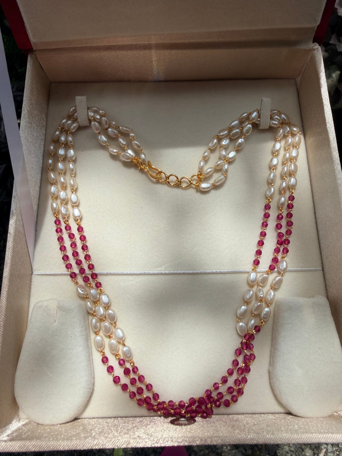 Premium quality 3layer pearl and beads layered necklace product code P120