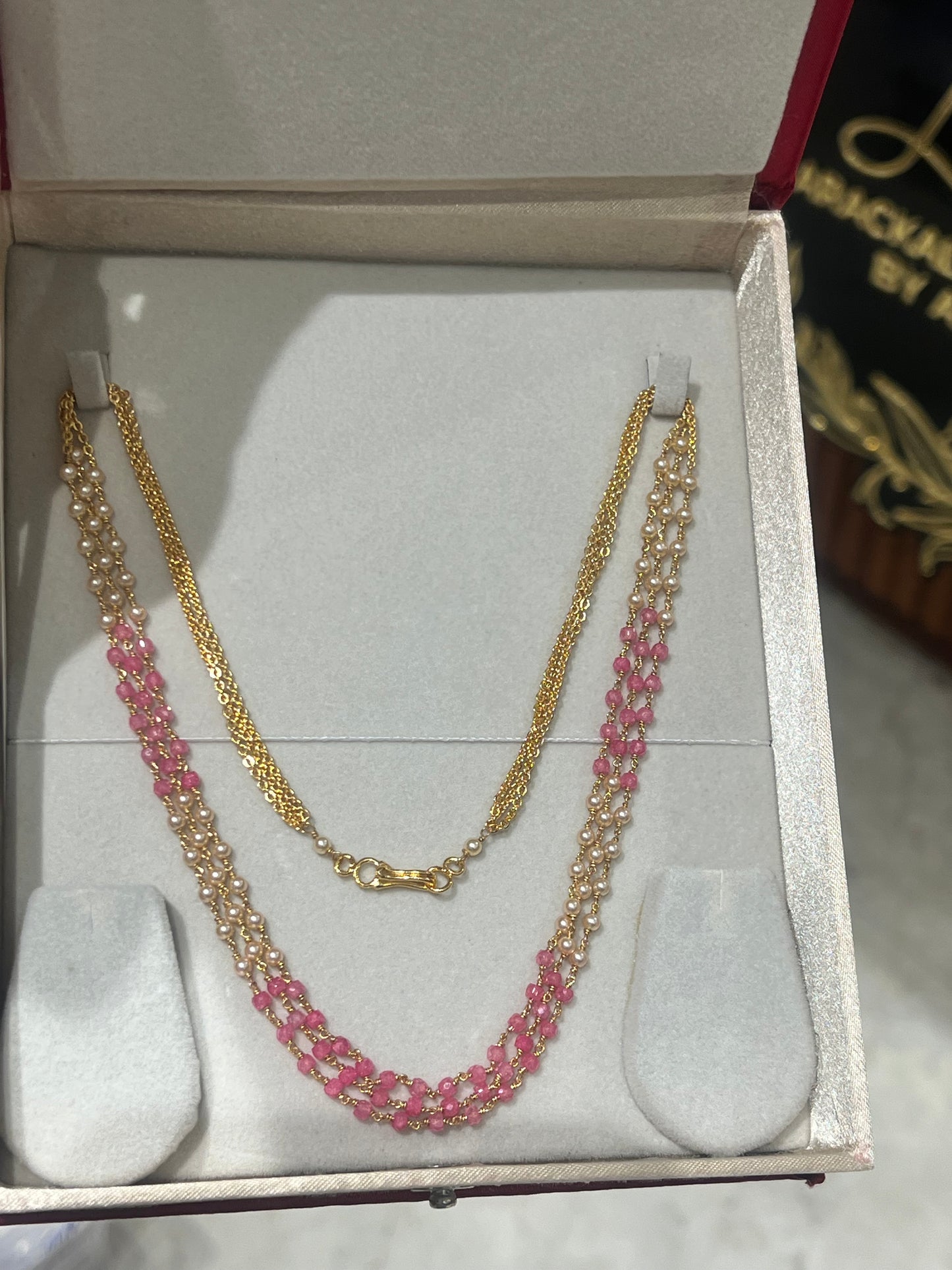 Premium gold plated precious beads and pearl 3layer necklace product code P95