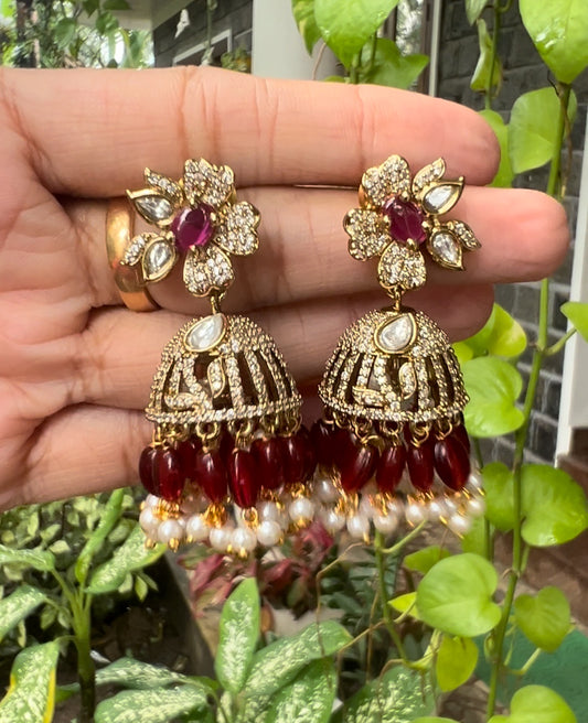 Elegant Floral beads hanging jhumka