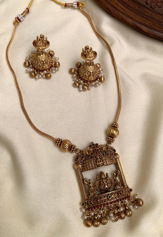 Premium matte finish Lakhmi pendant chain with jhumka product code 28