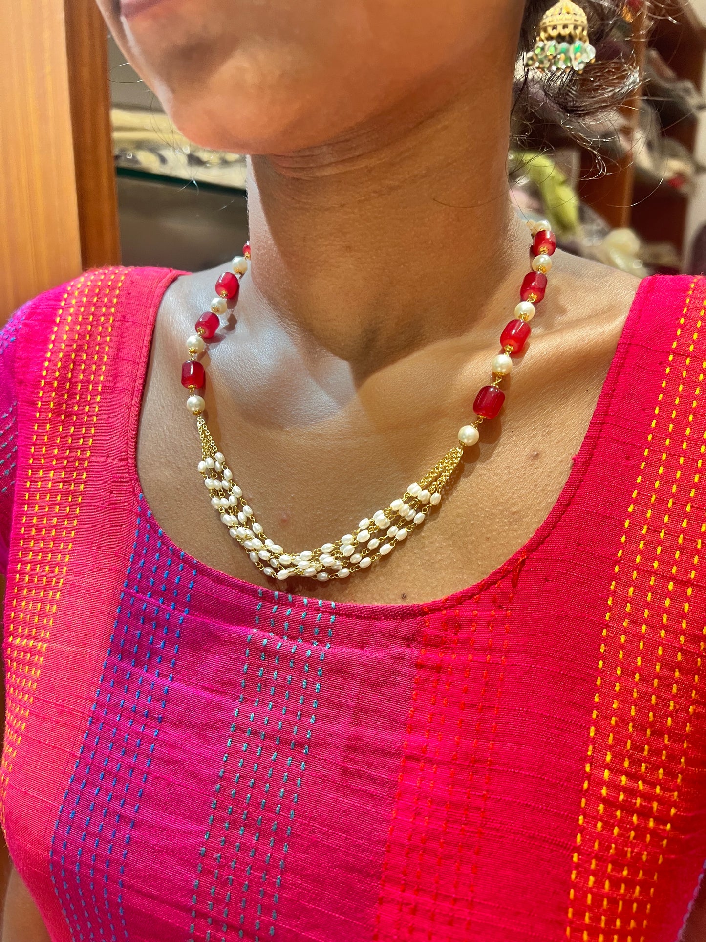 Premium handmade layered pearl and marron beads necklace product code P108