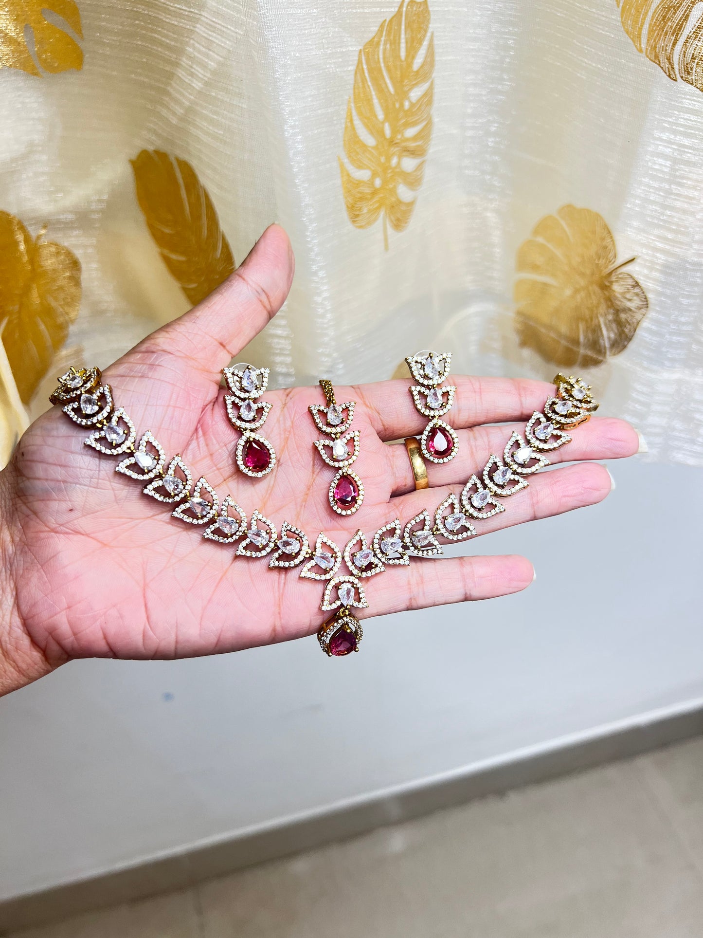 Premium quality Ad semi bridal necklace set with tikka  product code 751