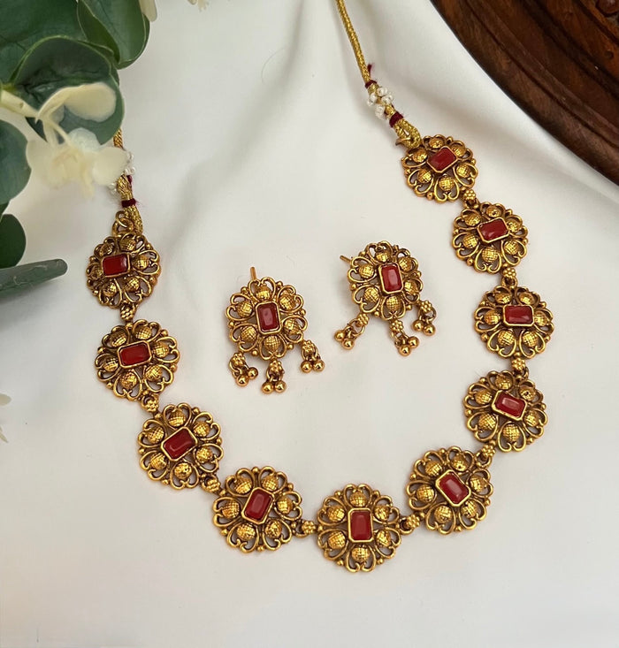 Premium budget friendly floral bridal necklace set product code T144